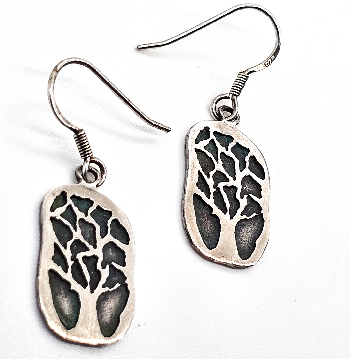 Kevin N Anna Patina Tree signed sterling silver drop earrings Artisan