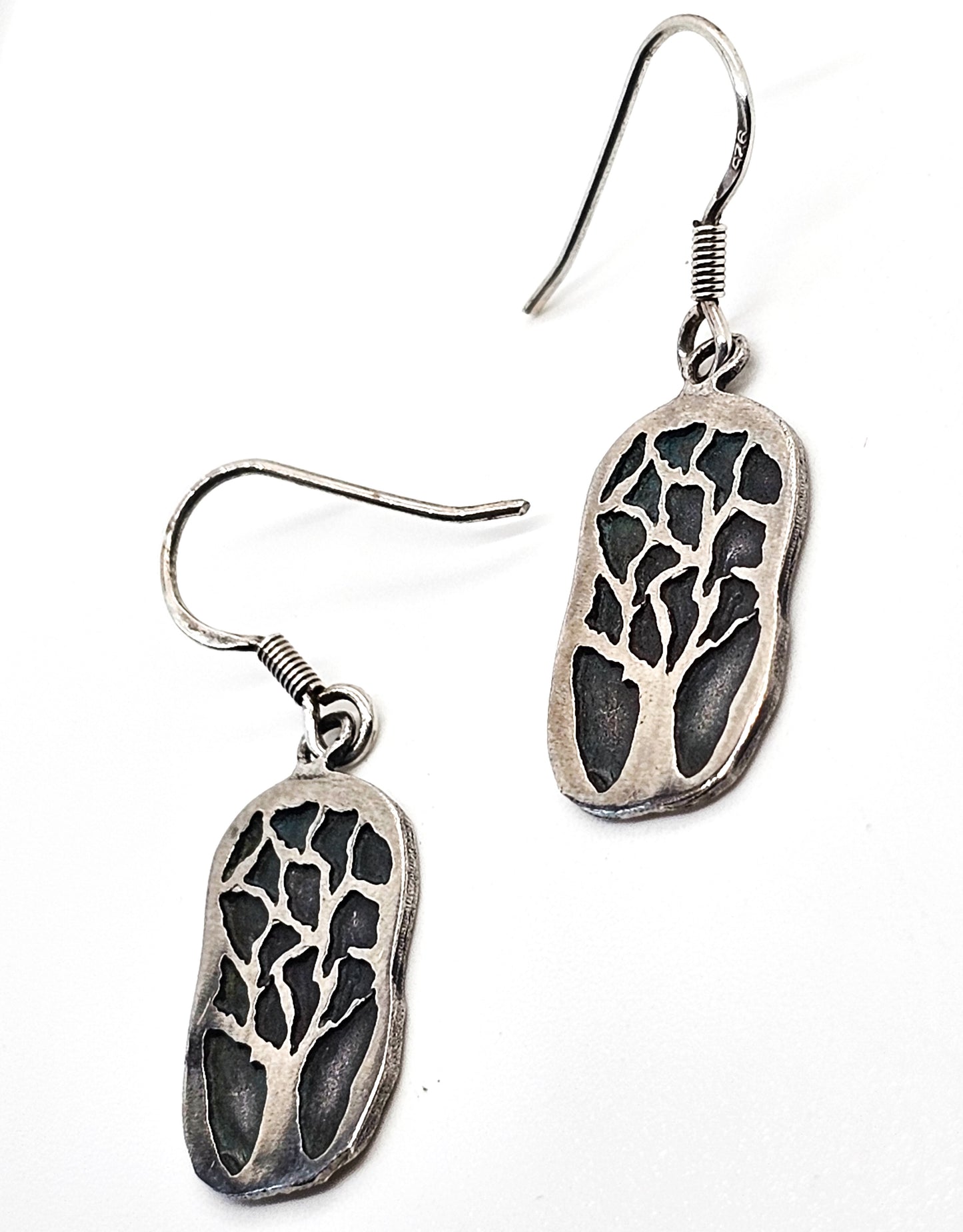 Kevin N Anna Patina Tree signed sterling silver drop earrings Artisan