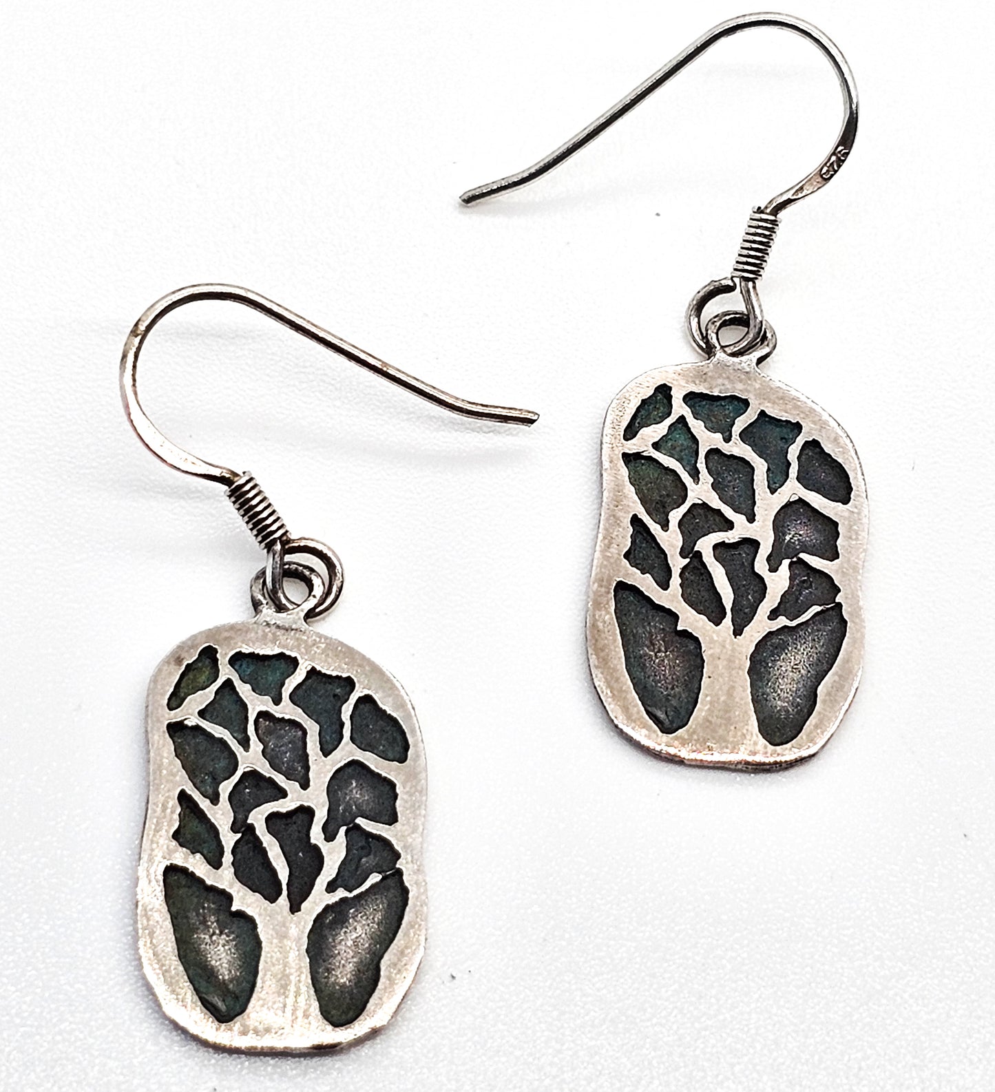 Kevin N Anna Patina Tree signed sterling silver drop earrings Artisan