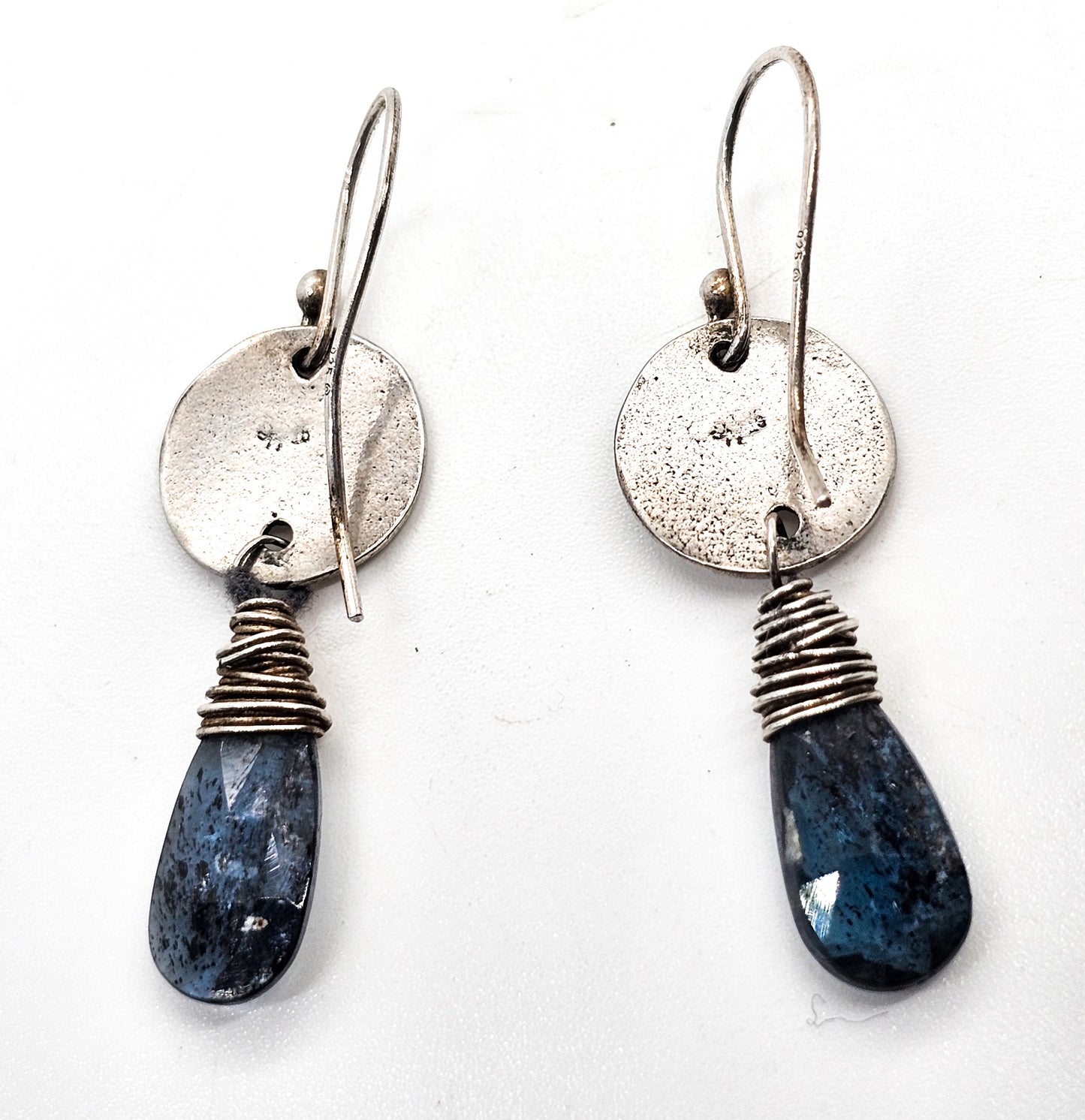 Blue Kyanite gemstone lotus flower sterling silver drop earrings