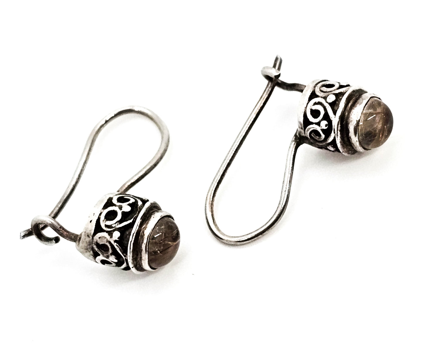 Golden Rutilated quartz Balinese Bali sterling silver drop gemstone earrings
