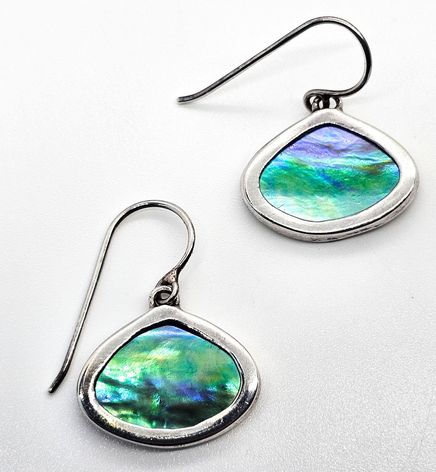 Abalone Paua shell blue green framed sterling silver drop earrings