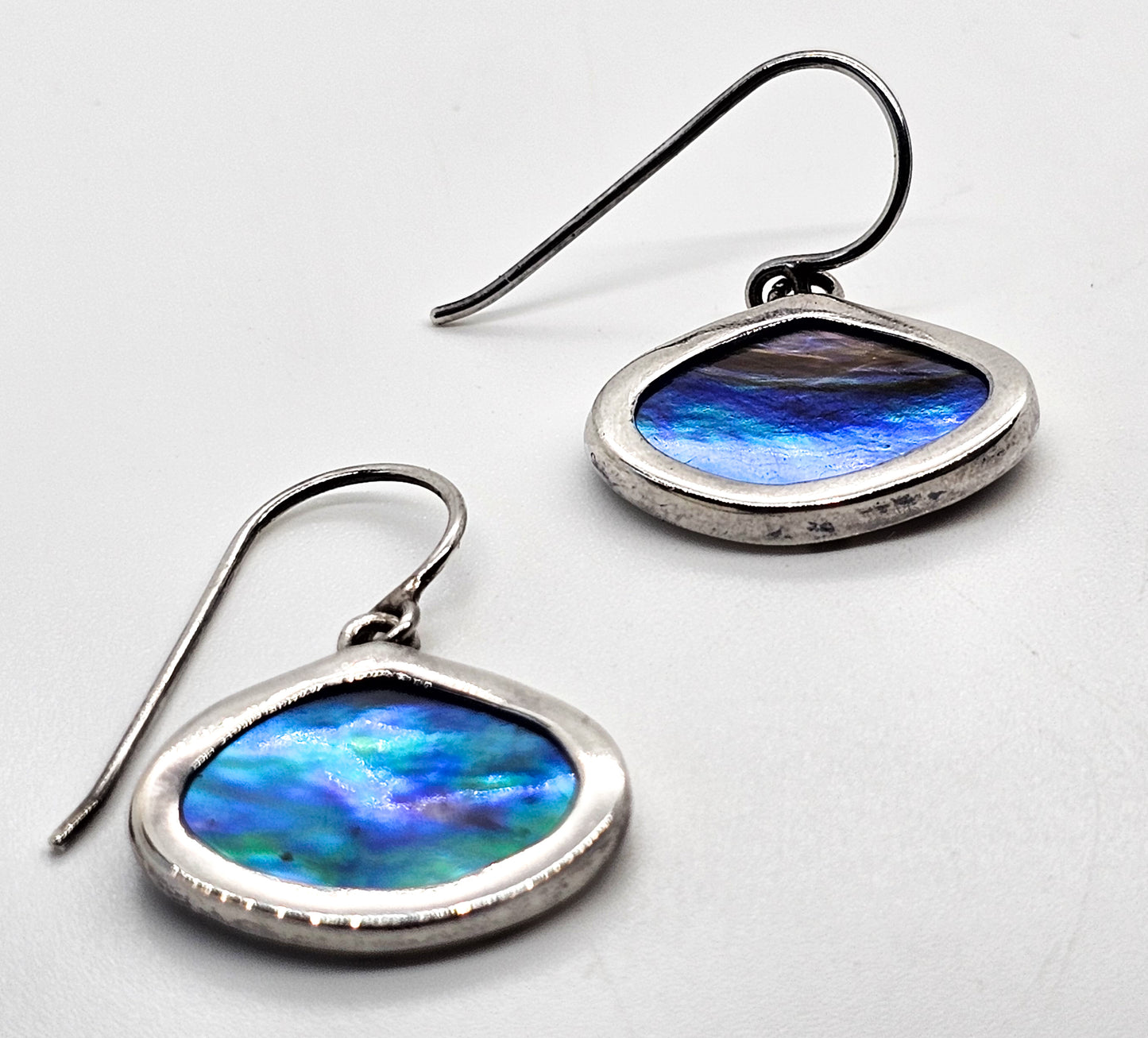 Abalone Paua shell blue green framed sterling silver drop earrings