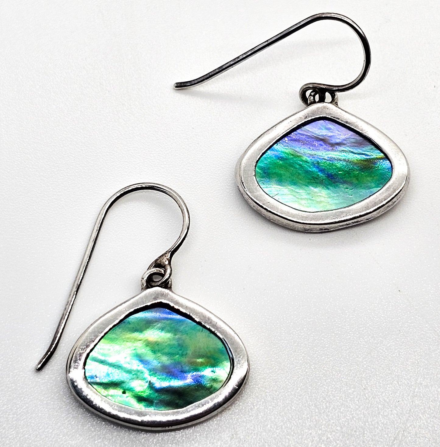 Abalone Paua shell blue green framed sterling silver drop earrings
