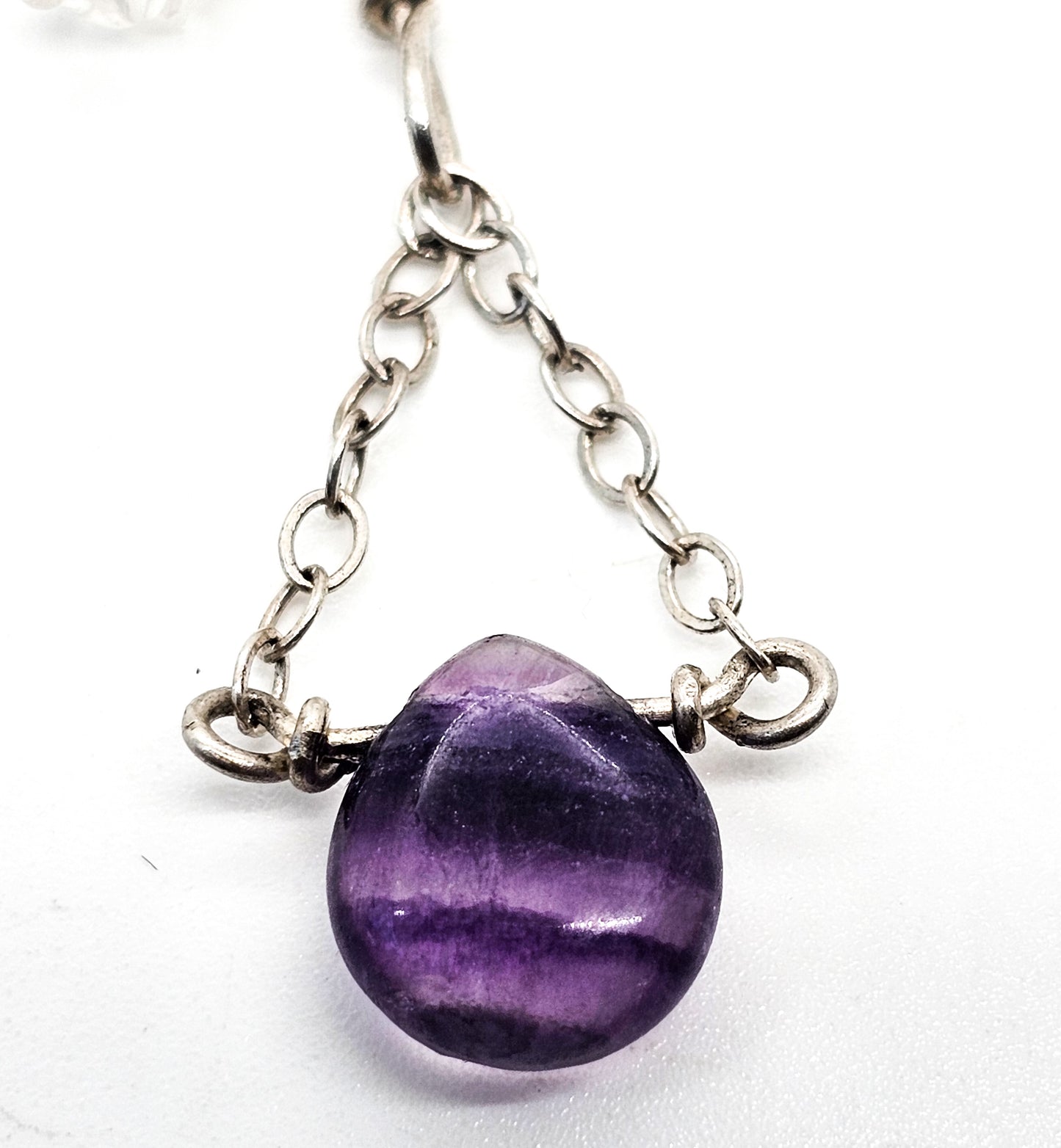 Banded Fluorite and quartz beaded layered drop chain sterling silver earrings