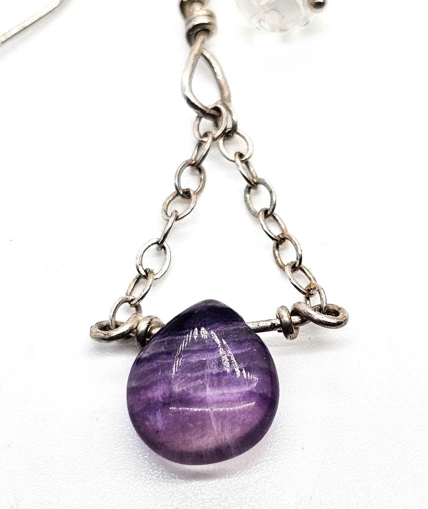 Banded Fluorite and quartz beaded layered drop chain sterling silver earrings