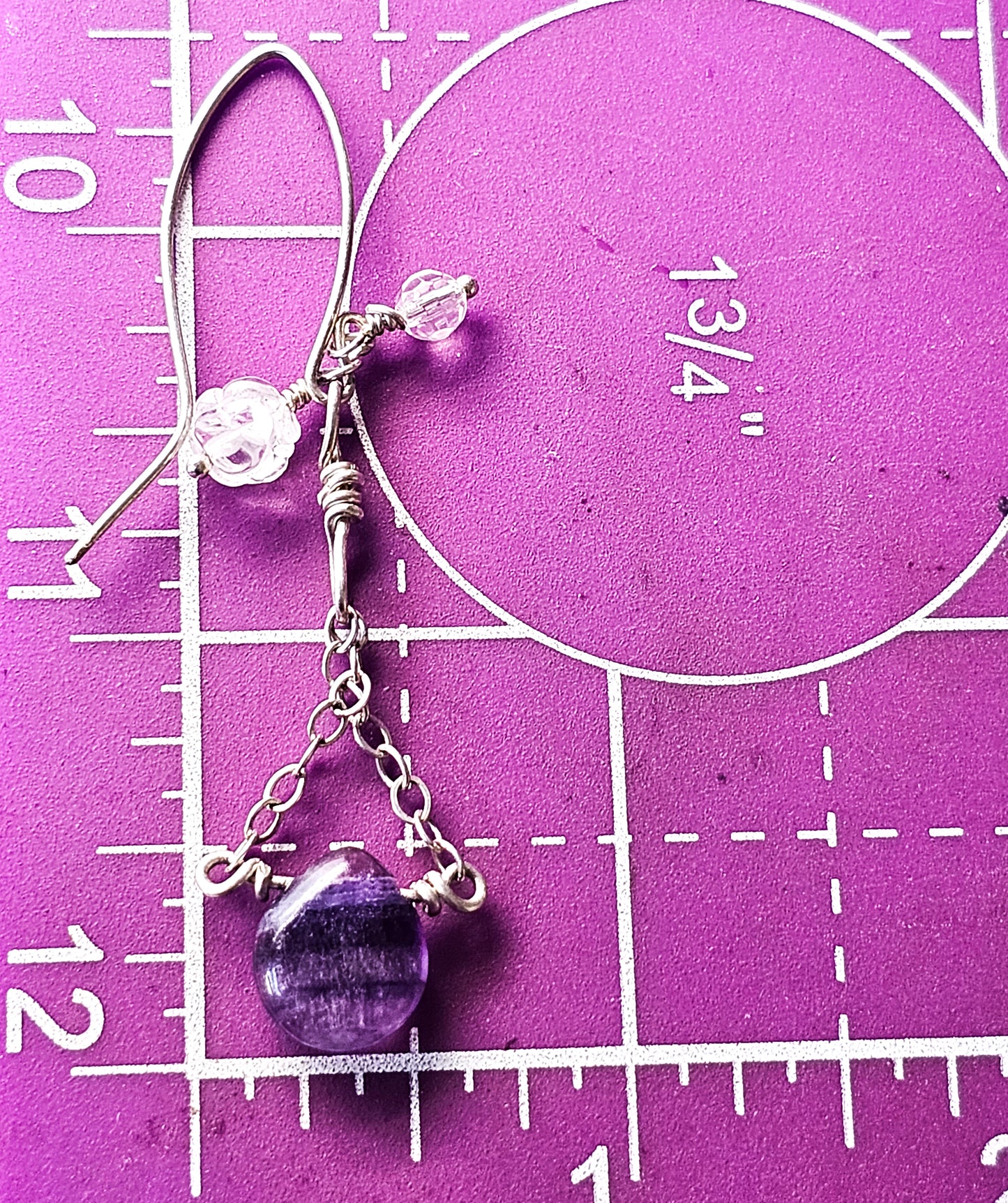 Banded Fluorite and quartz beaded layered drop chain sterling silver earrings