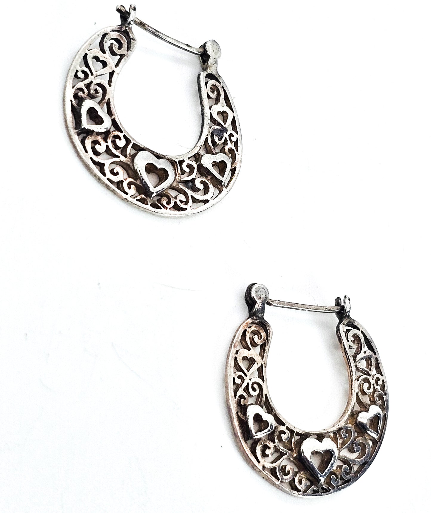 Boma filigree heart open work lever back vintage sterling silver retro earrings