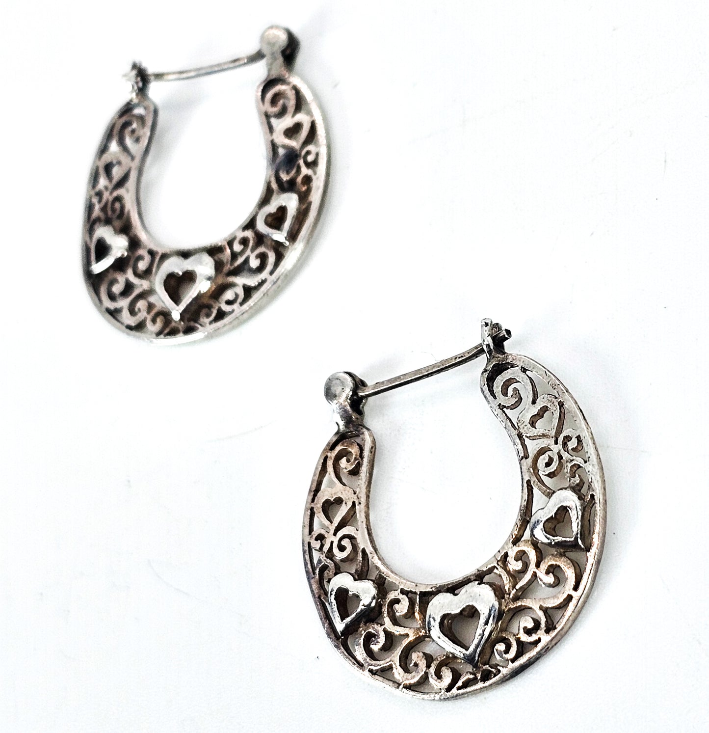 Boma filigree heart open work lever back vintage sterling silver retro earrings