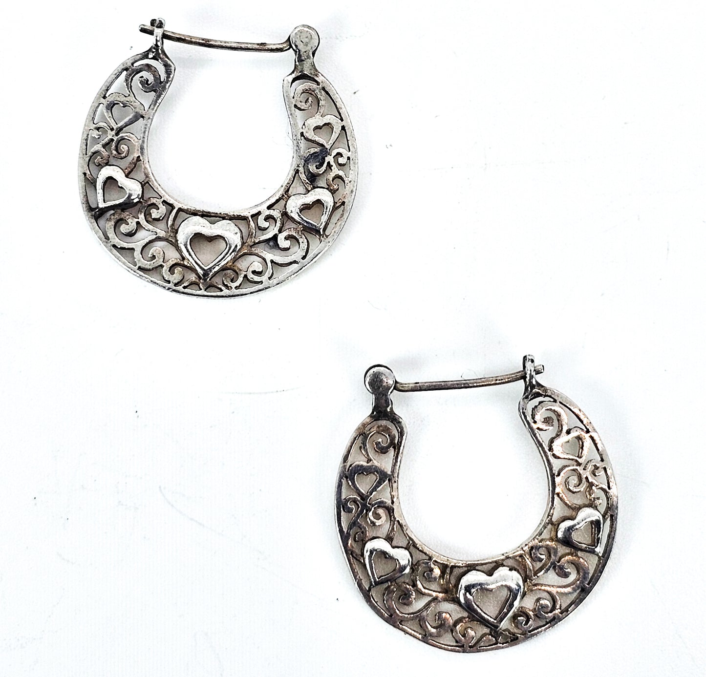 Boma filigree heart open work lever back vintage sterling silver retro earrings