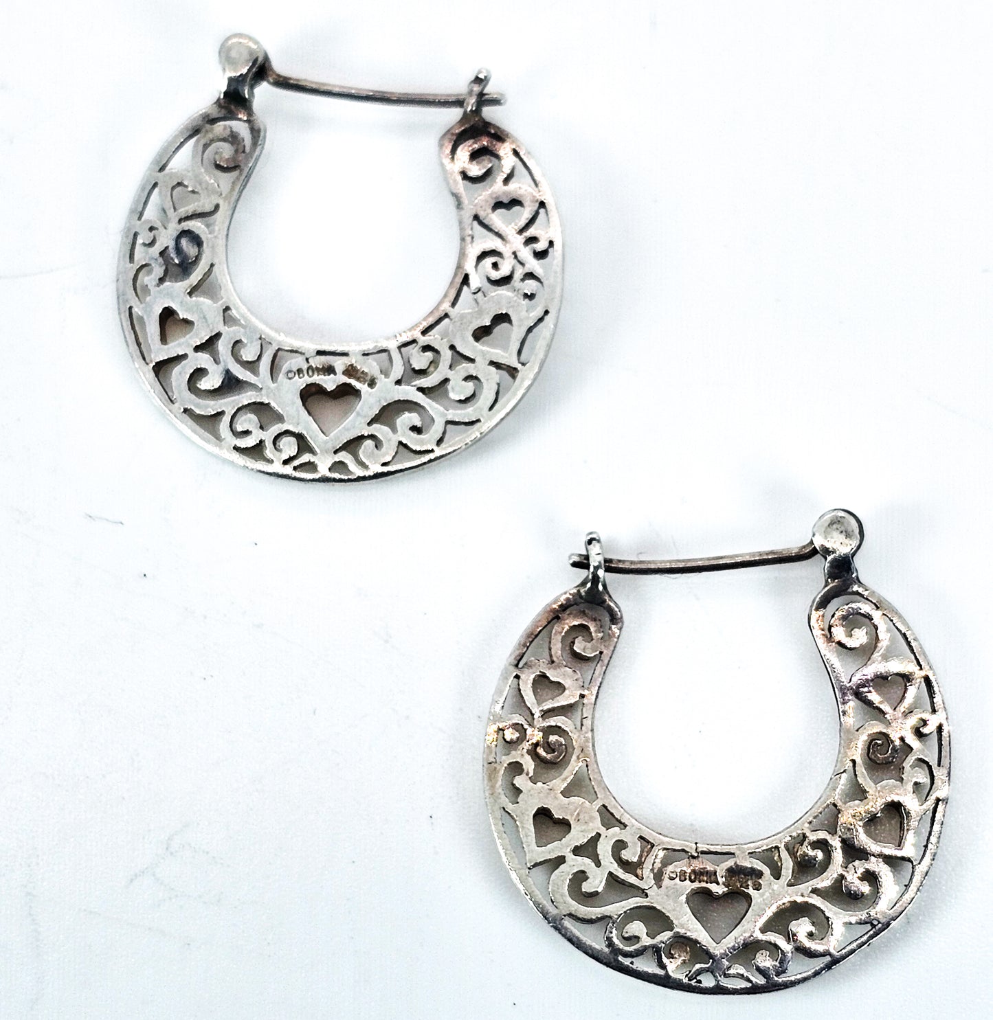 Boma filigree heart open work lever back vintage sterling silver retro earrings