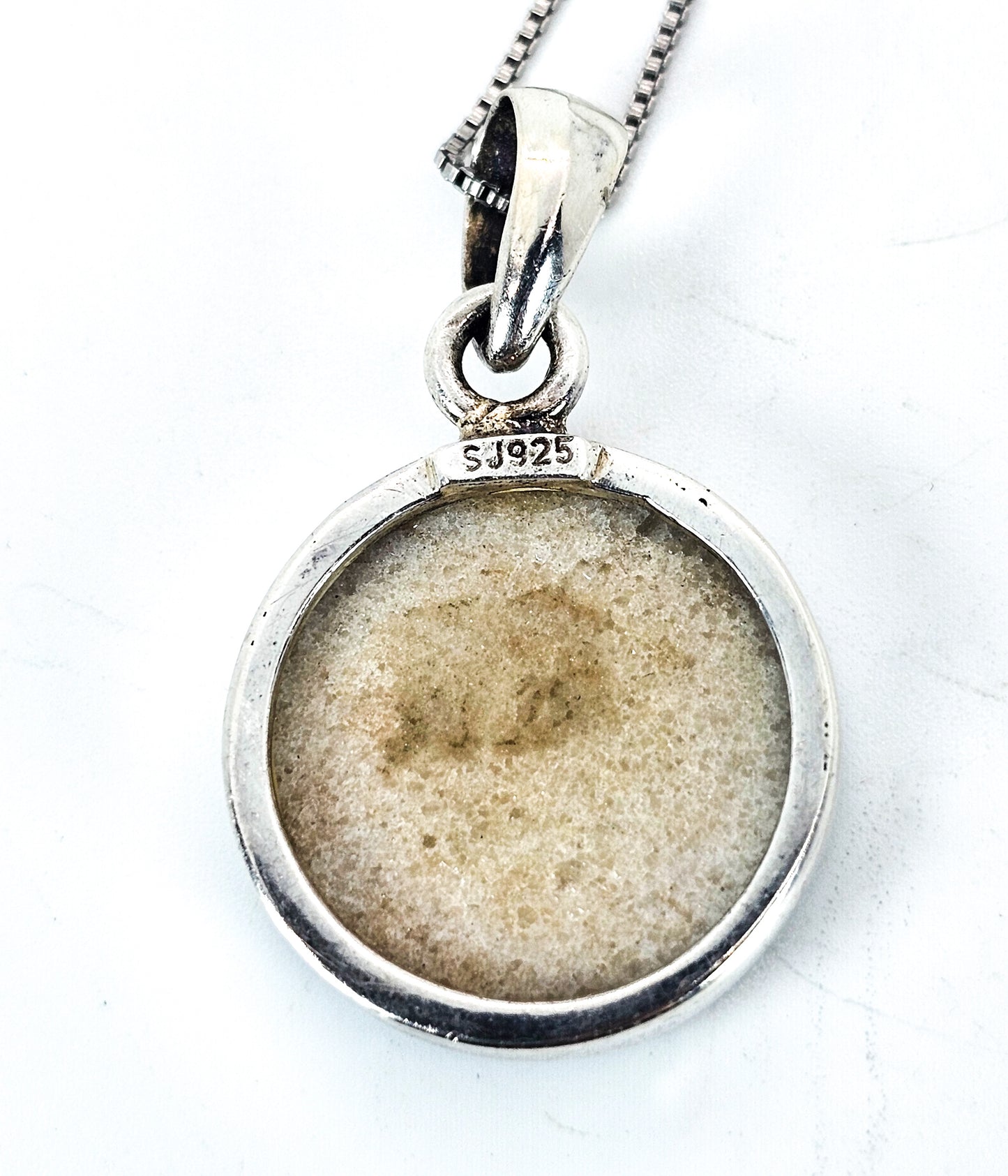 Sajen SJ Titanium blue Aura Druzy Quartz sterling silver signed pendant necklace