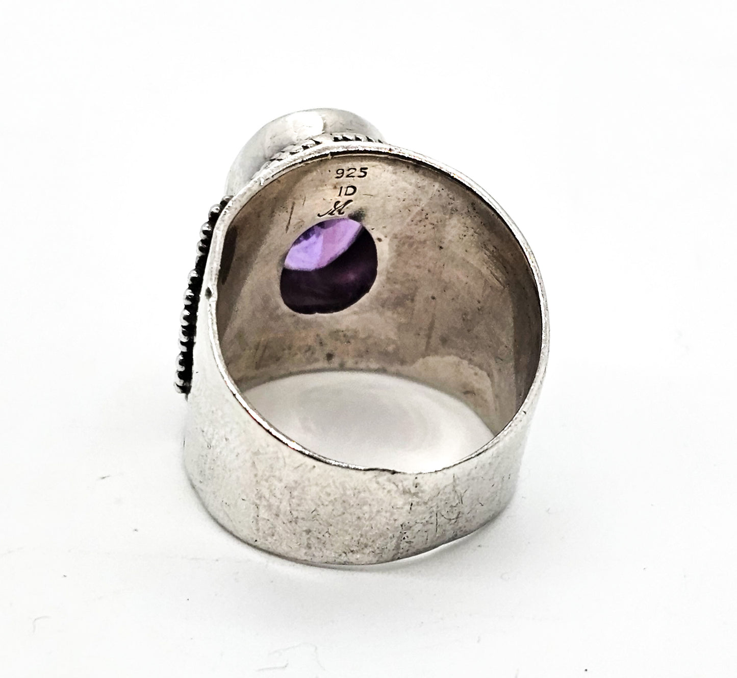 ID Balinese Amethyst purple gemstone large faceted Bali sterling silver ring size 9