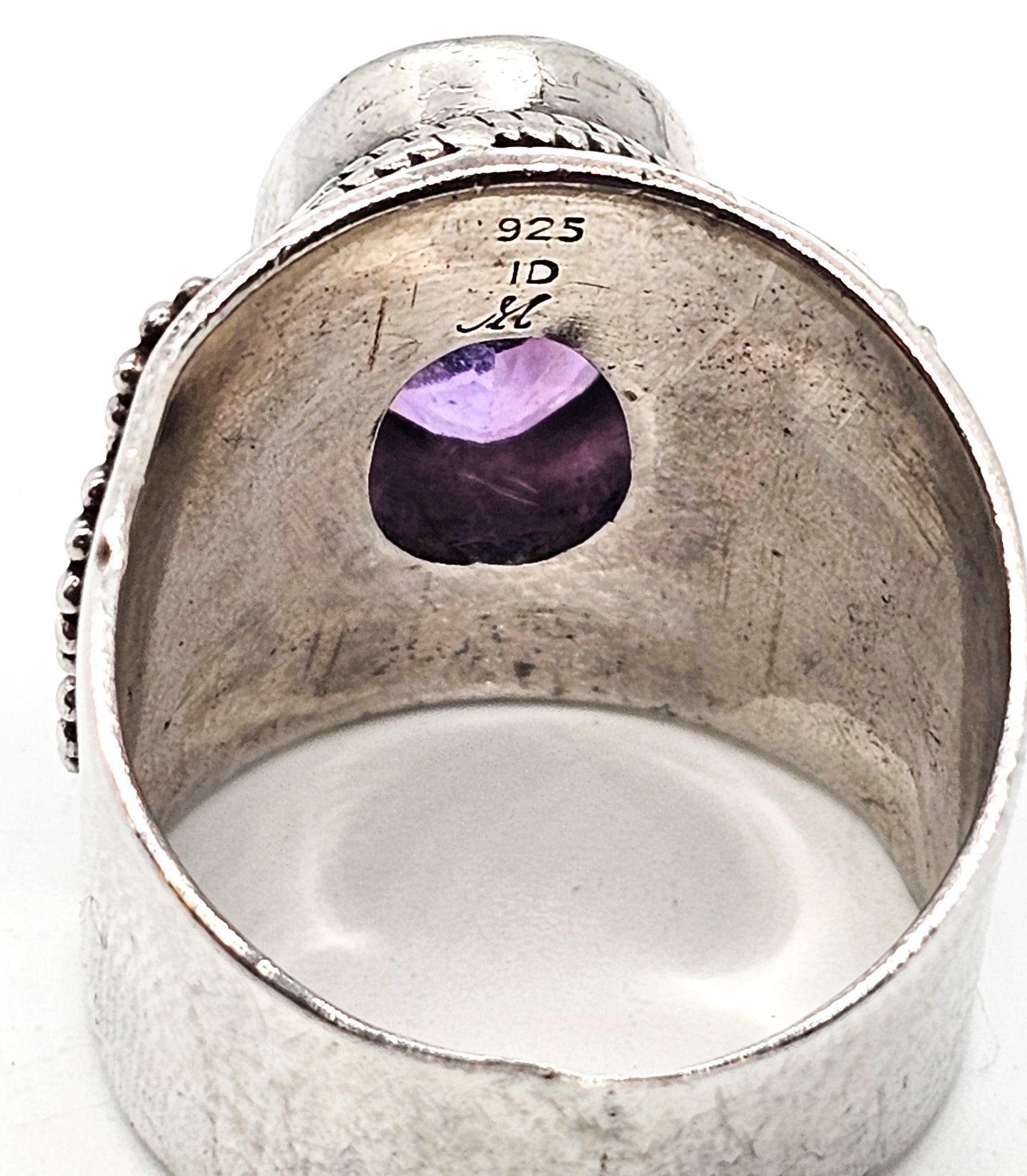 ID Balinese Amethyst purple gemstone large faceted Bali sterling silver ring size 9
