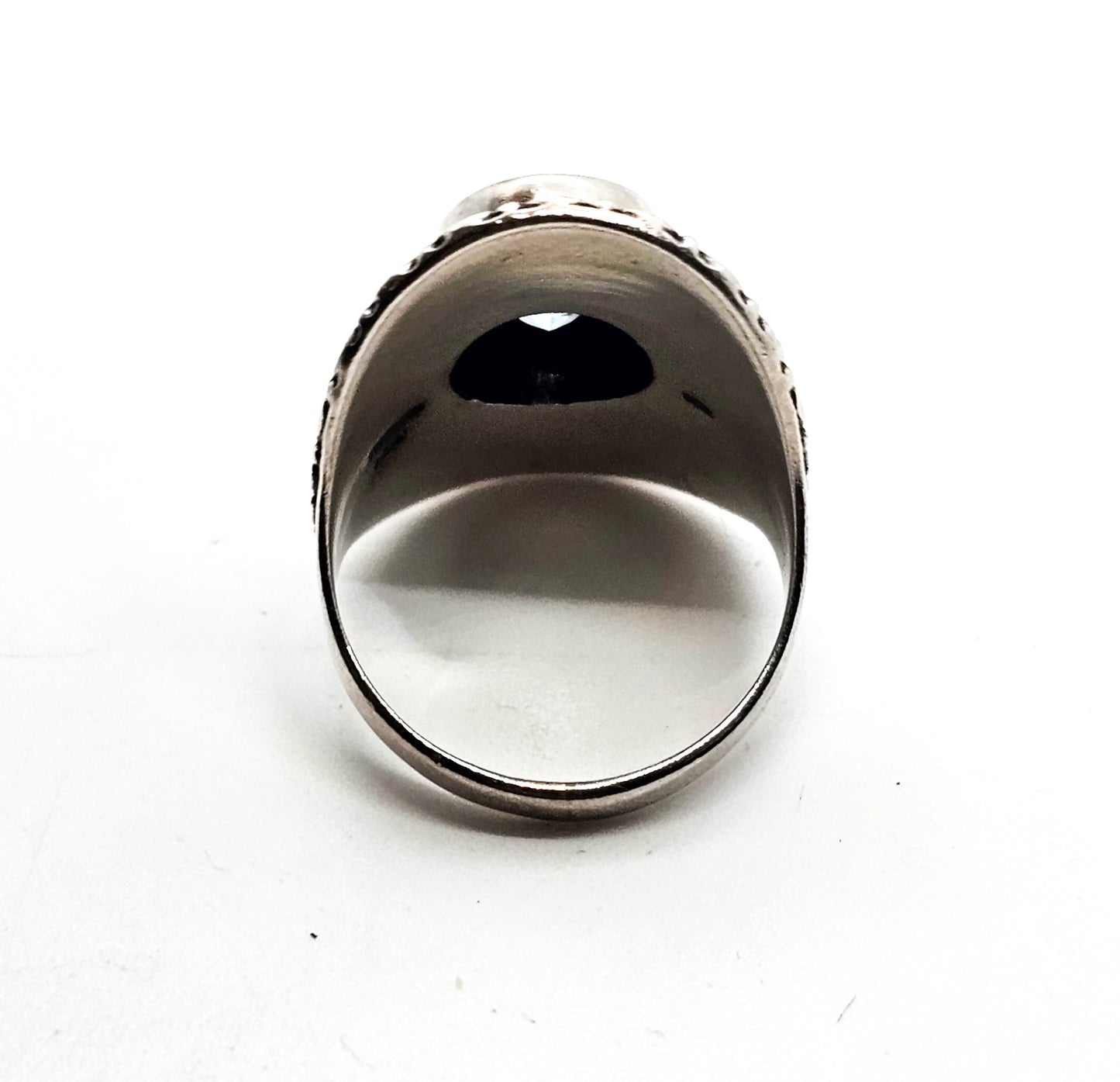 PTI Light Blue topaz faceted large Balinese signed sterling silver ring size 8 India