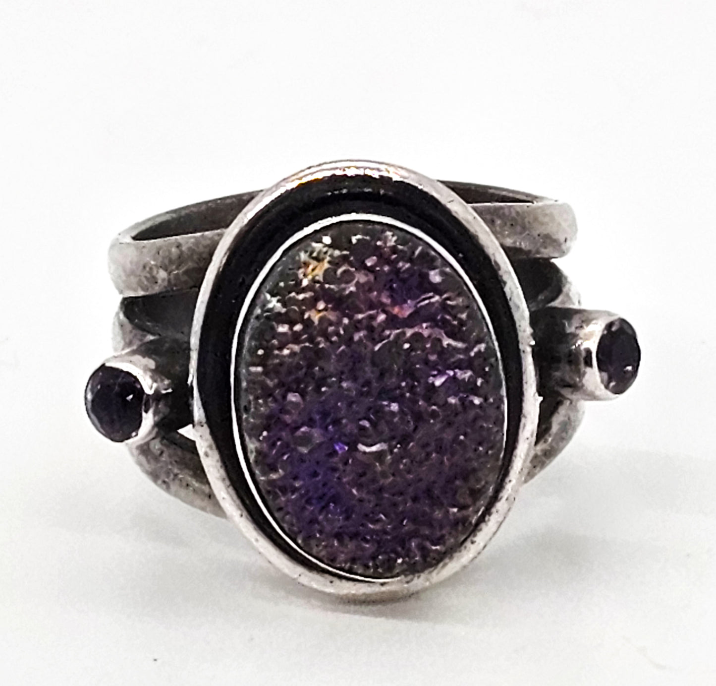 Nicky Butler NB Aura Titanium Druzy Amethyst gemstone sterling silver ring size 8 India