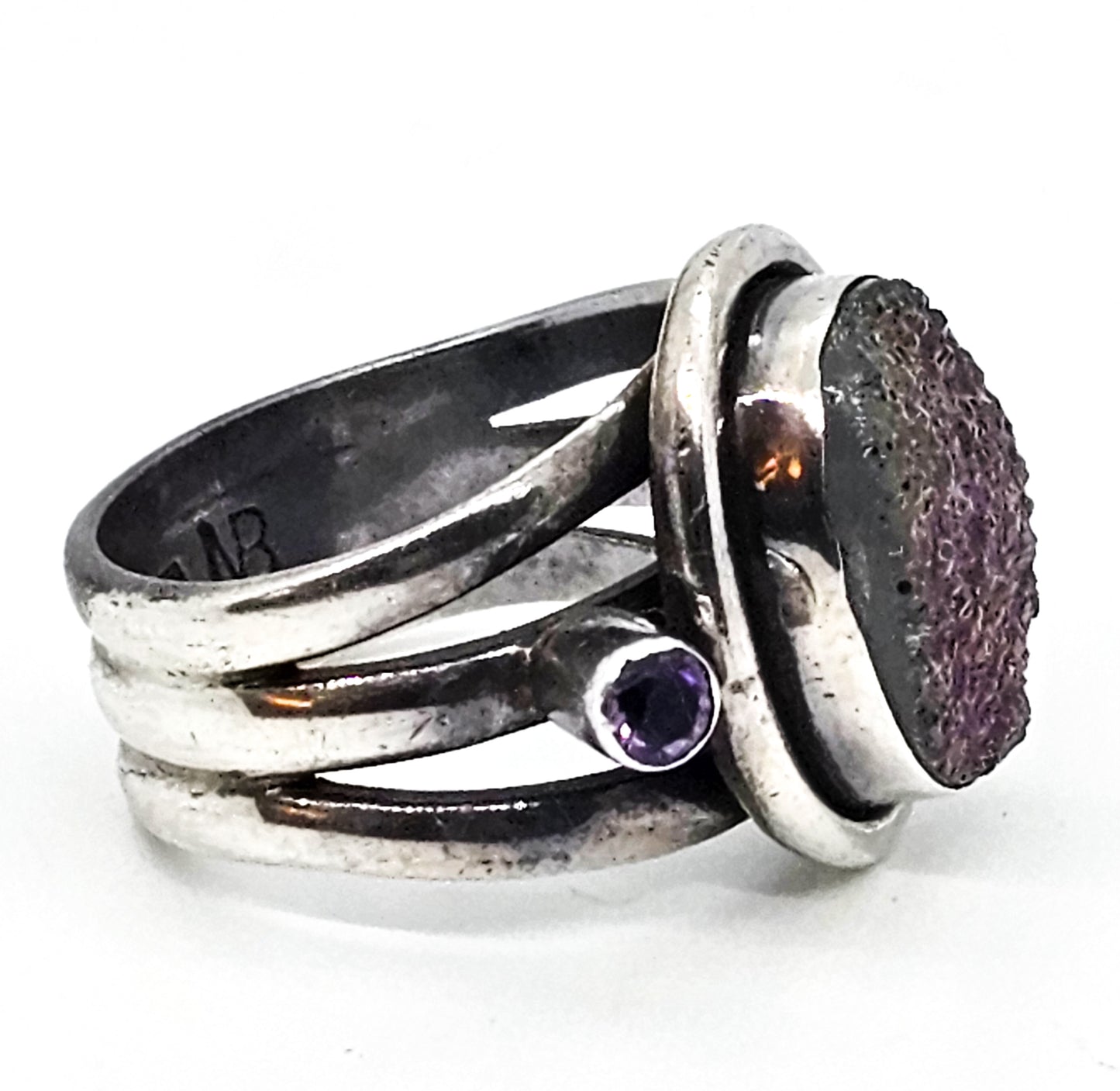 Nicky Butler NB Aura Titanium Druzy Amethyst gemstone sterling silver ring size 8 India