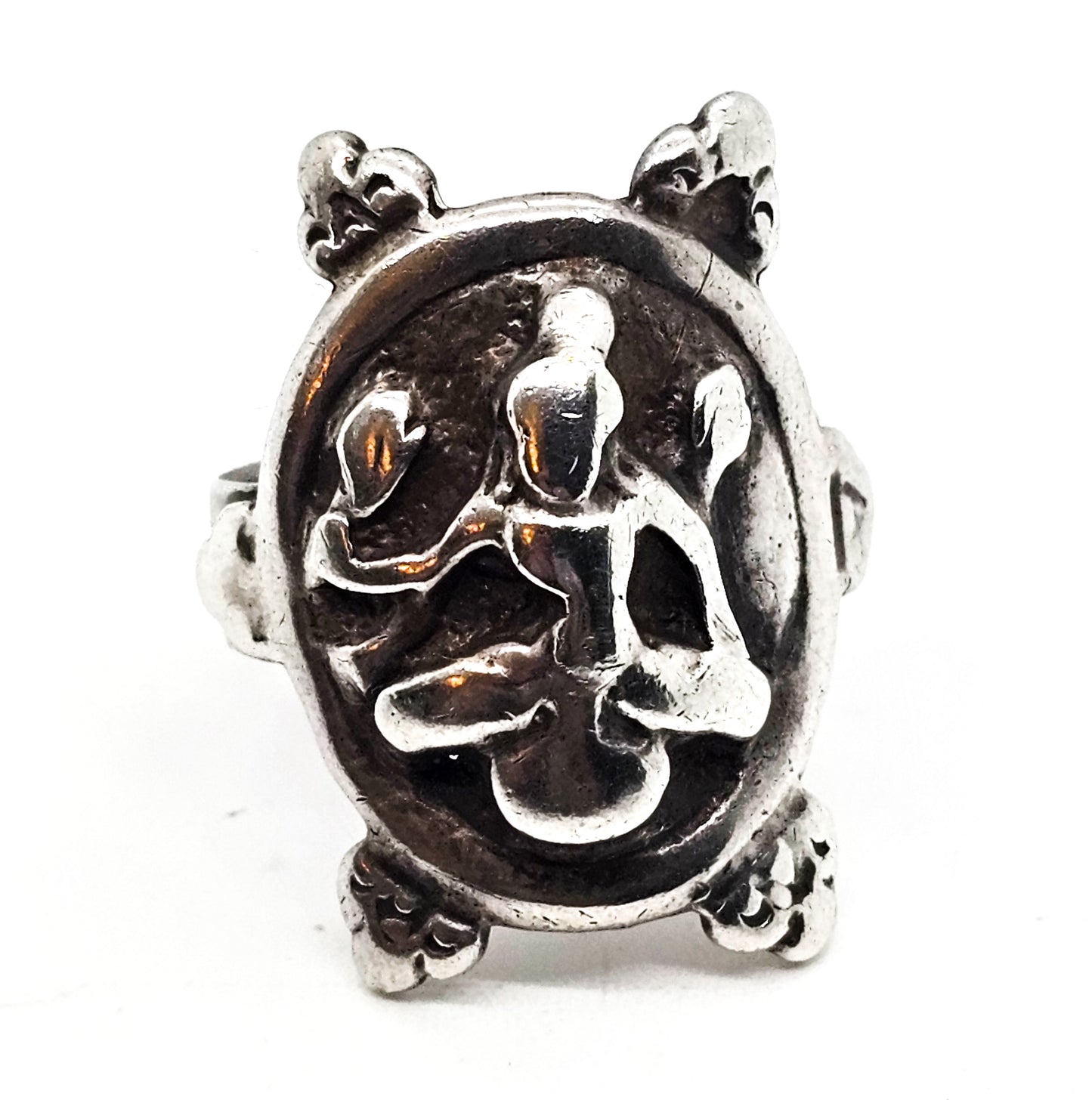 Trimurti Hindu God Brahma prayer vintage sterling silver ring size 5.5