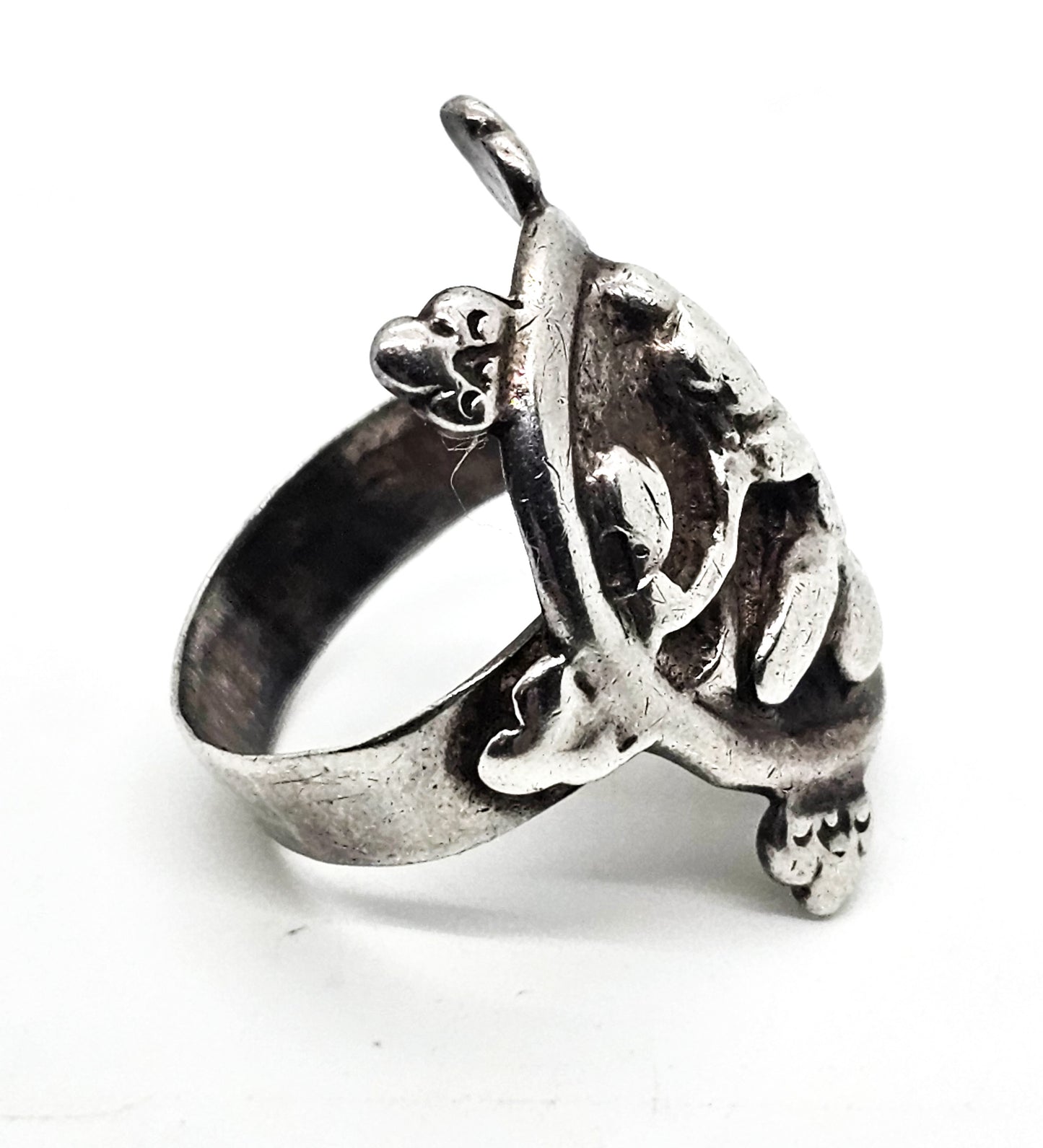Trimurti Hindu God Brahma prayer vintage sterling silver ring size 5.5