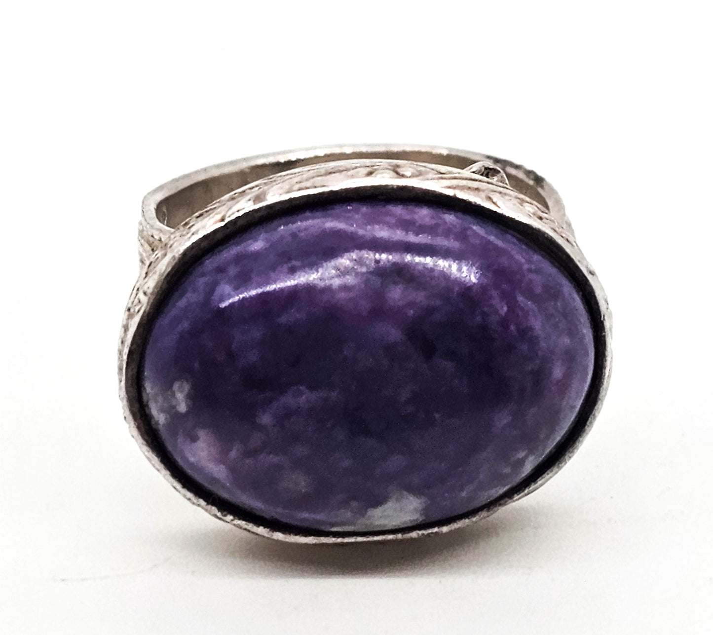 Anna King Large purple gemstone embossed signed sterling silver ring size 8
