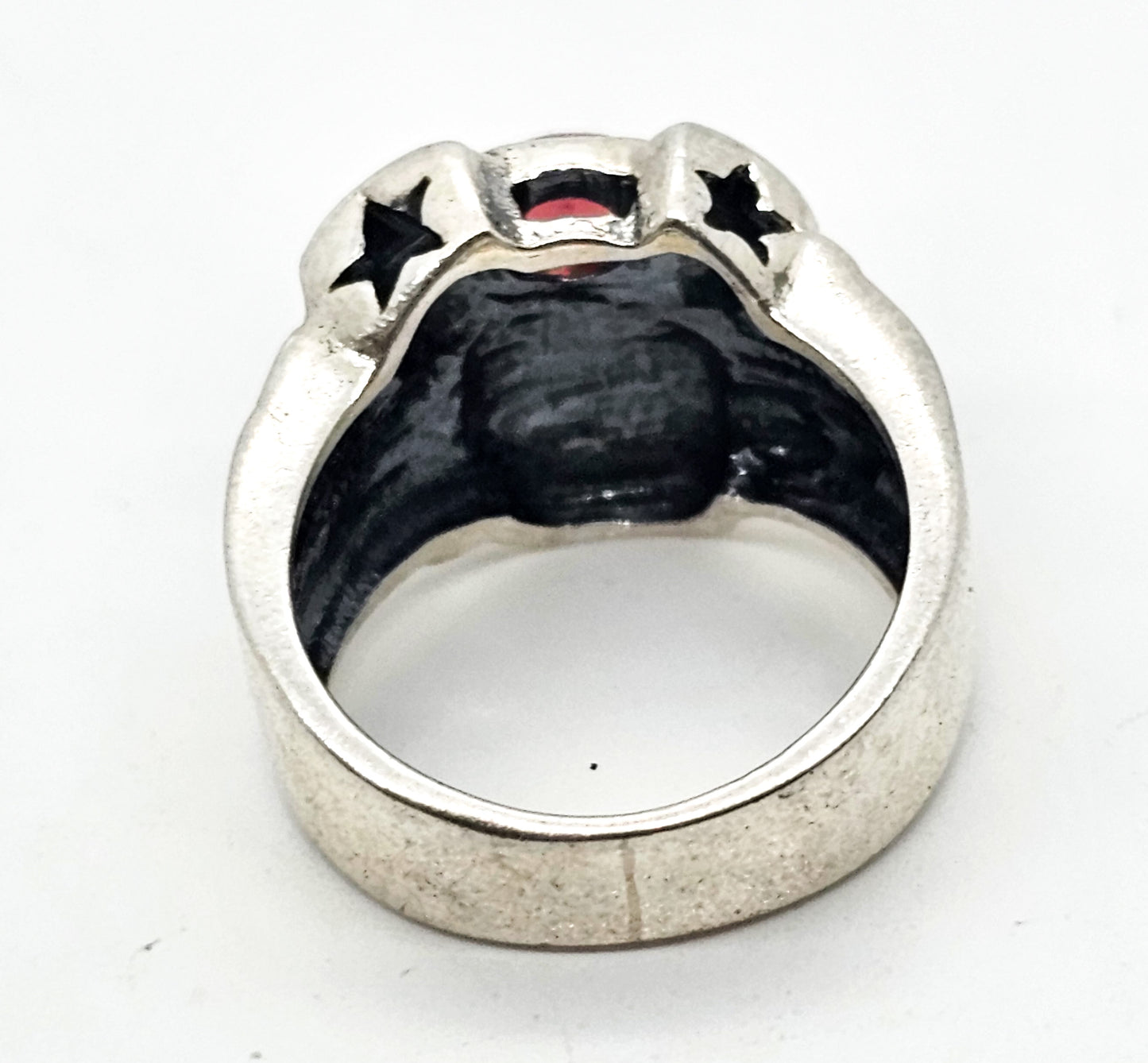 Twin Cam Engine block solid sterling silver garnet gemstone ring size 6