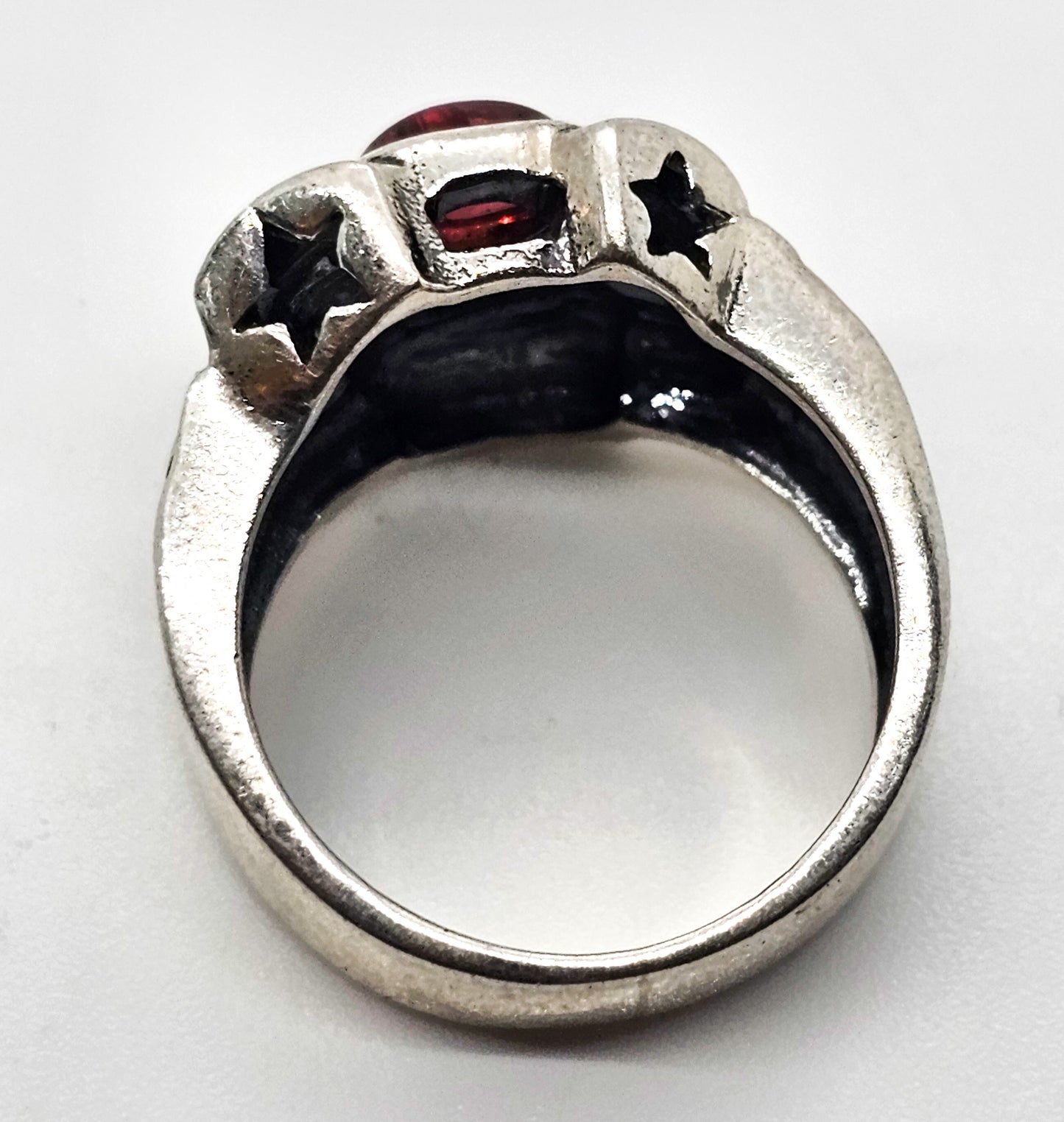 Twin Cam Engine block solid sterling silver garnet gemstone ring size 6