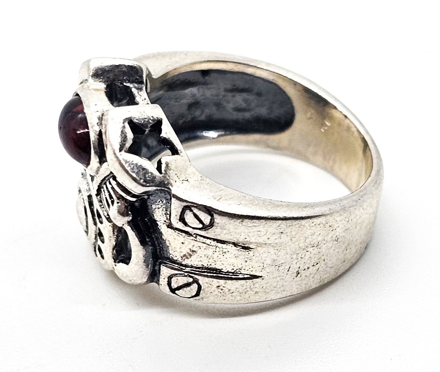 Twin Cam Engine block solid sterling silver garnet gemstone ring size 6