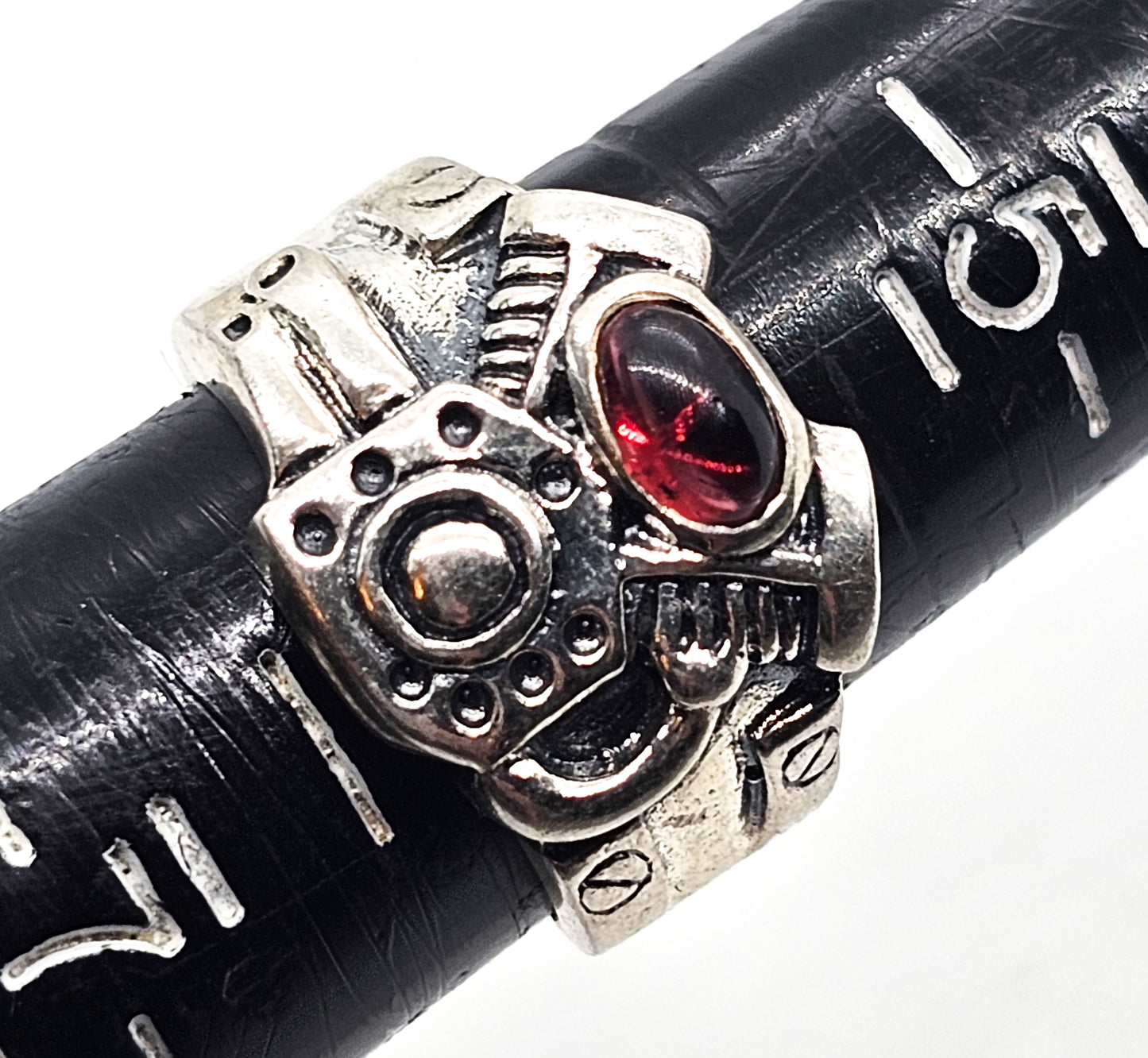 Twin Cam Engine block solid sterling silver garnet gemstone ring size 6