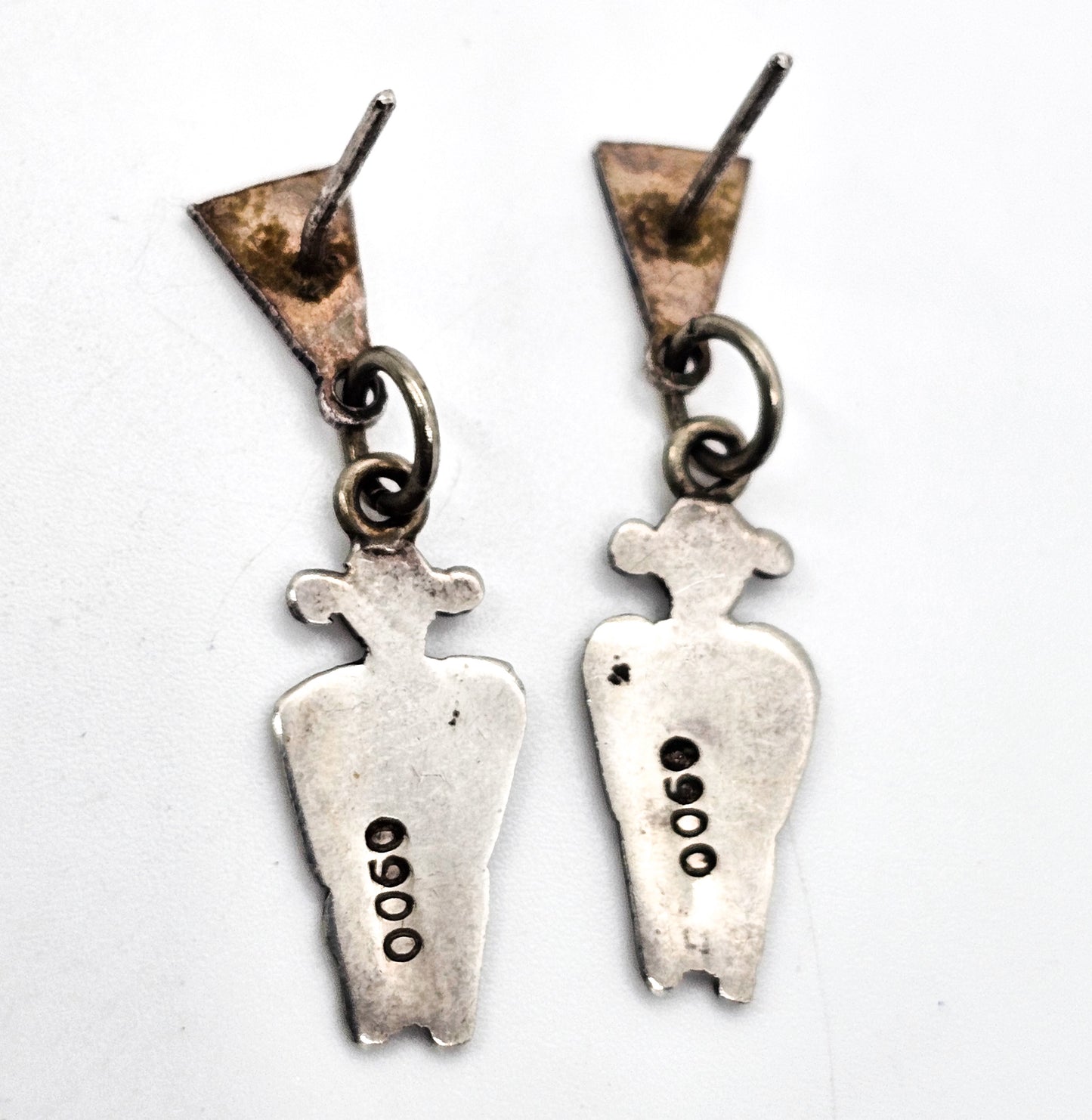 Aztec flute playing silhouette vintage 900 sterling silver post earrings