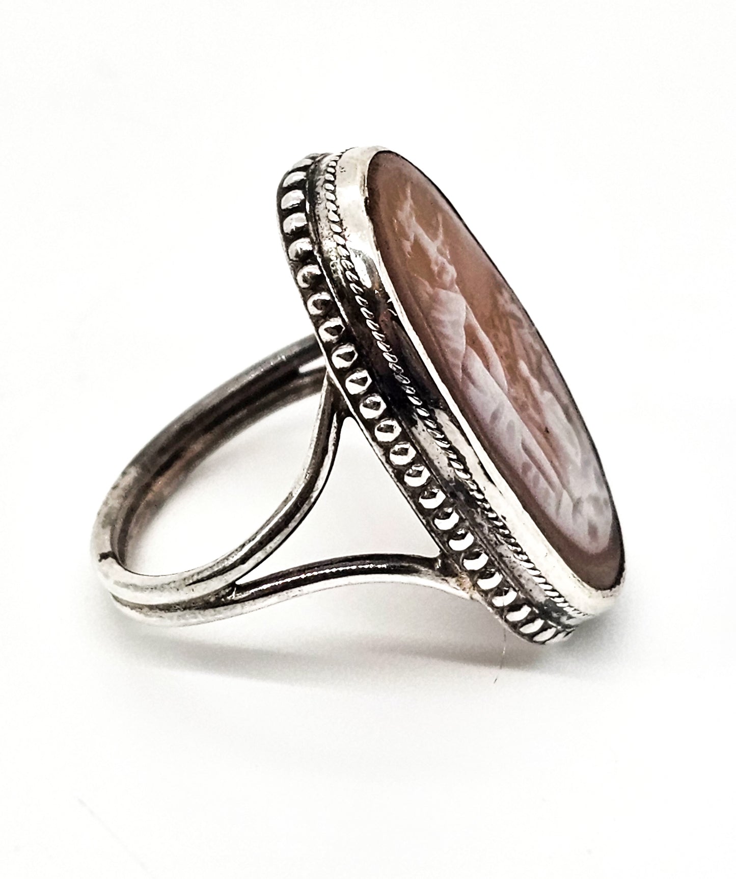 Rebeka at the well carved shell Cameo vintage sterling silver ring size 6.5