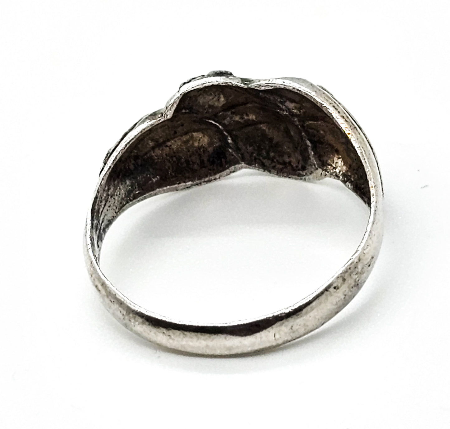 Art Nouveau Repousse Forget me knot green enamel antique sterling silver ring size 8