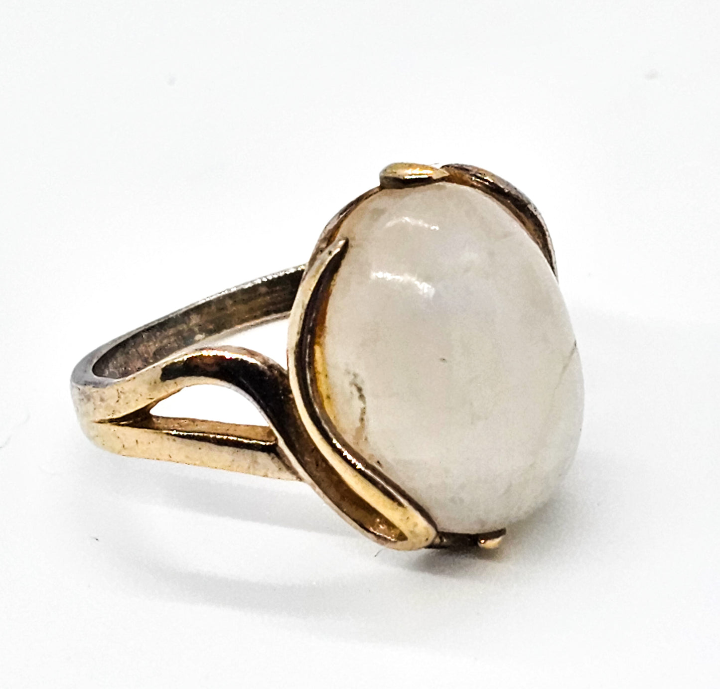 Rainbow flash moonstone PJM vermeil gold over sterling silver split shank ring size 8