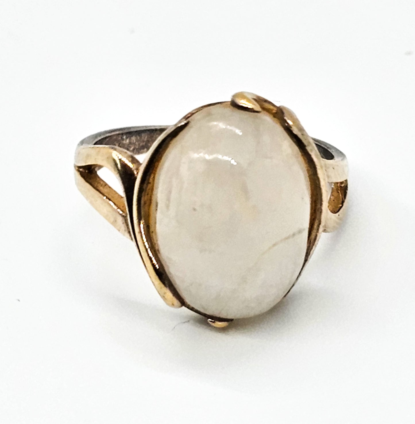 Rainbow flash moonstone PJM vermeil gold over sterling silver split shank ring size 8