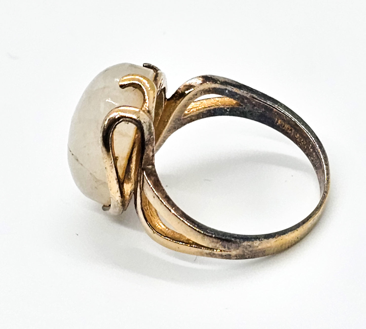 Rainbow flash moonstone PJM vermeil gold over sterling silver split shank ring size 8