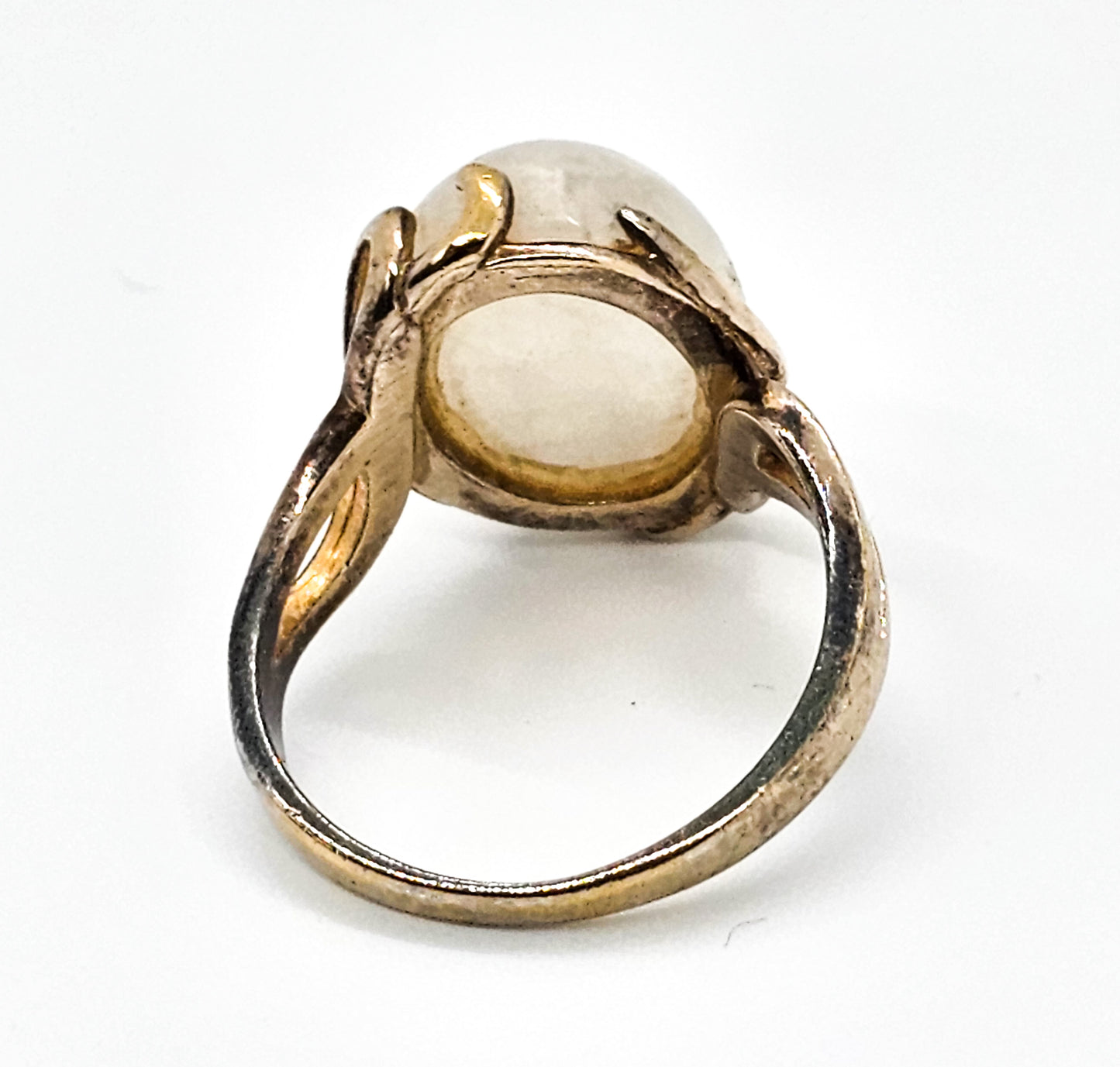 Rainbow flash moonstone PJM vermeil gold over sterling silver split shank ring size 8