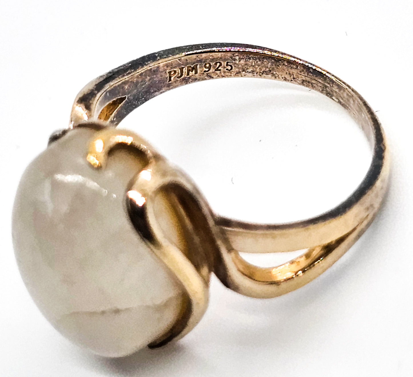Rainbow flash moonstone PJM vermeil gold over sterling silver split shank ring size 8
