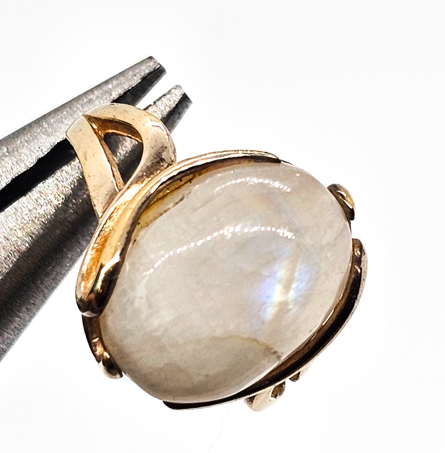 Rainbow flash moonstone PJM vermeil gold over sterling silver split shank ring size 8