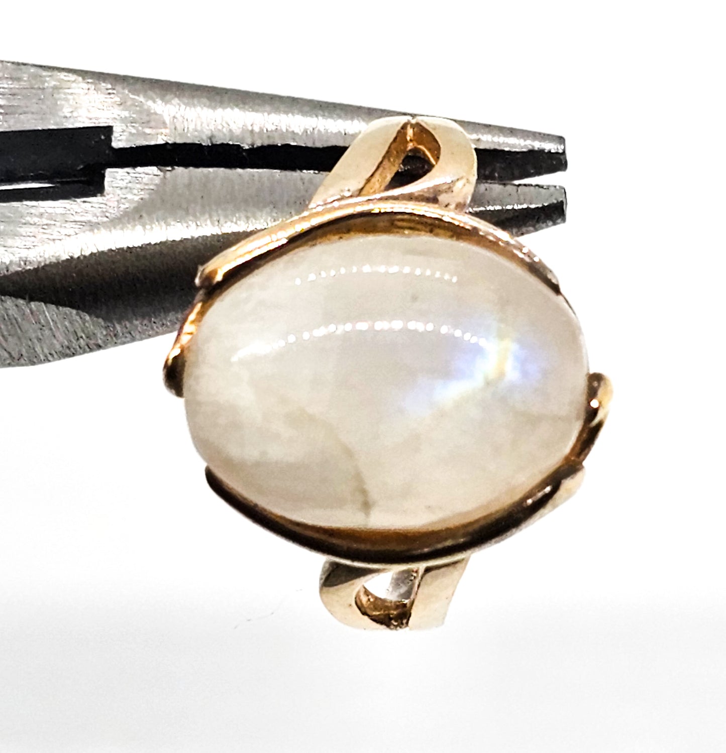 Rainbow flash moonstone PJM vermeil gold over sterling silver split shank ring size 8