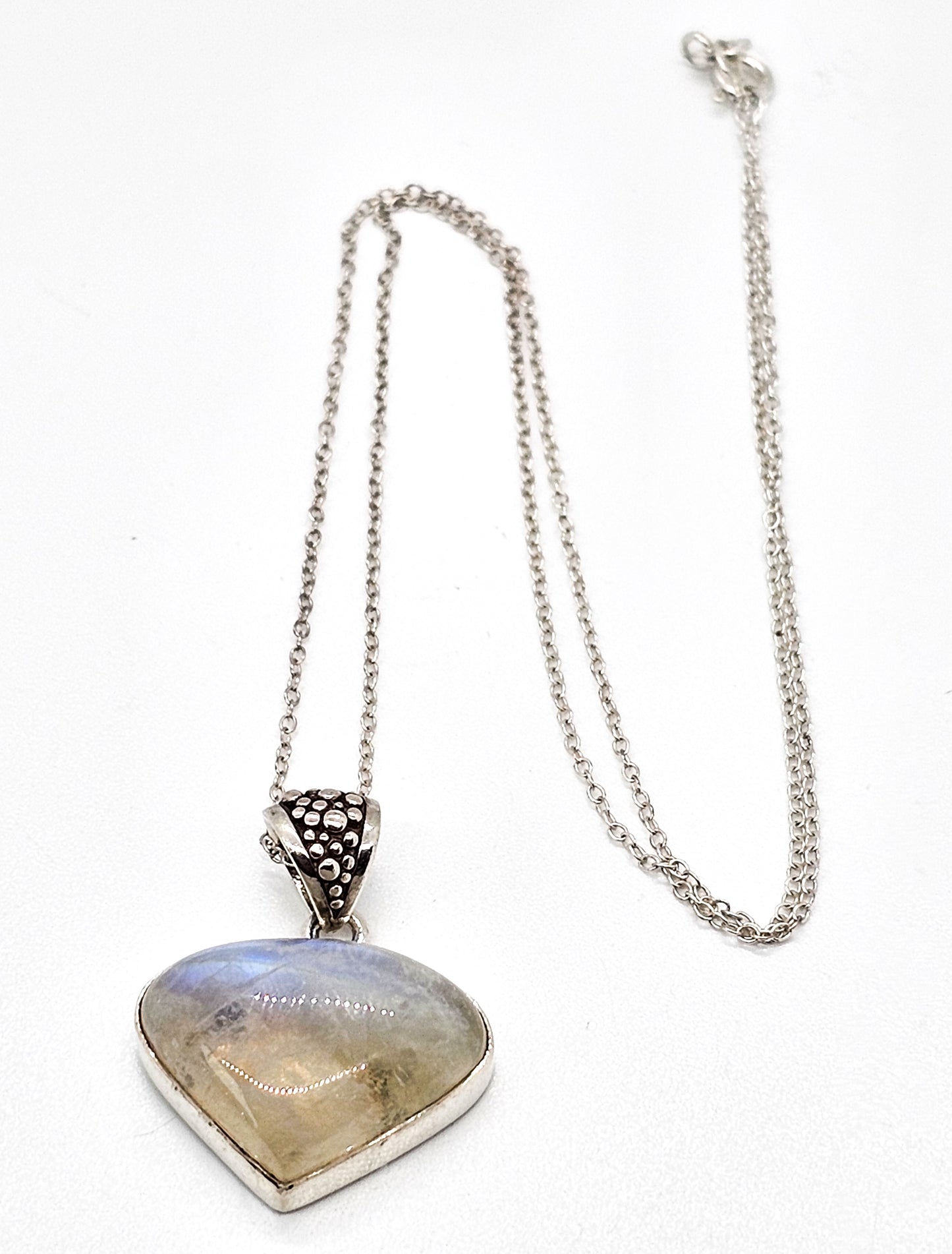 Rainbow moonstone Domed Cabochon gemstone sterling silver pendant necklace