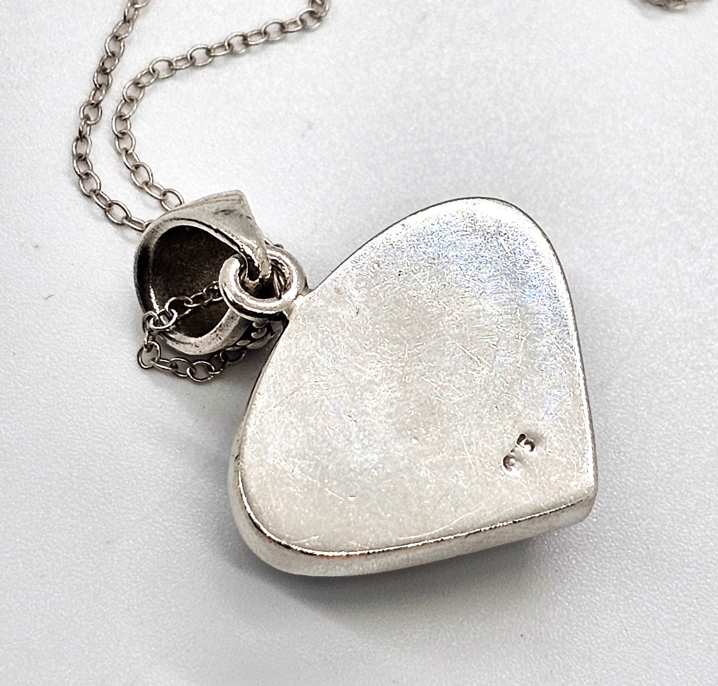 Rainbow moonstone Domed Cabochon gemstone sterling silver pendant necklace