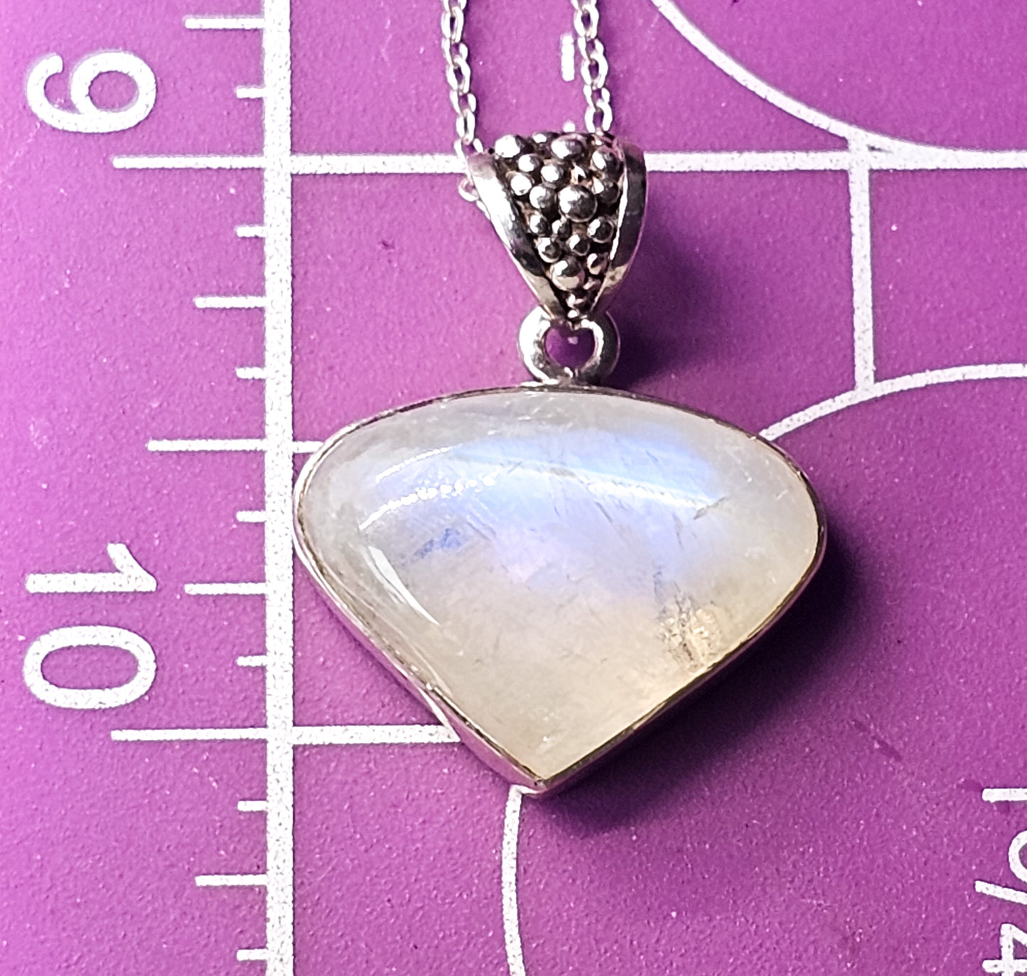 Rainbow moonstone Domed Cabochon gemstone sterling silver pendant necklace