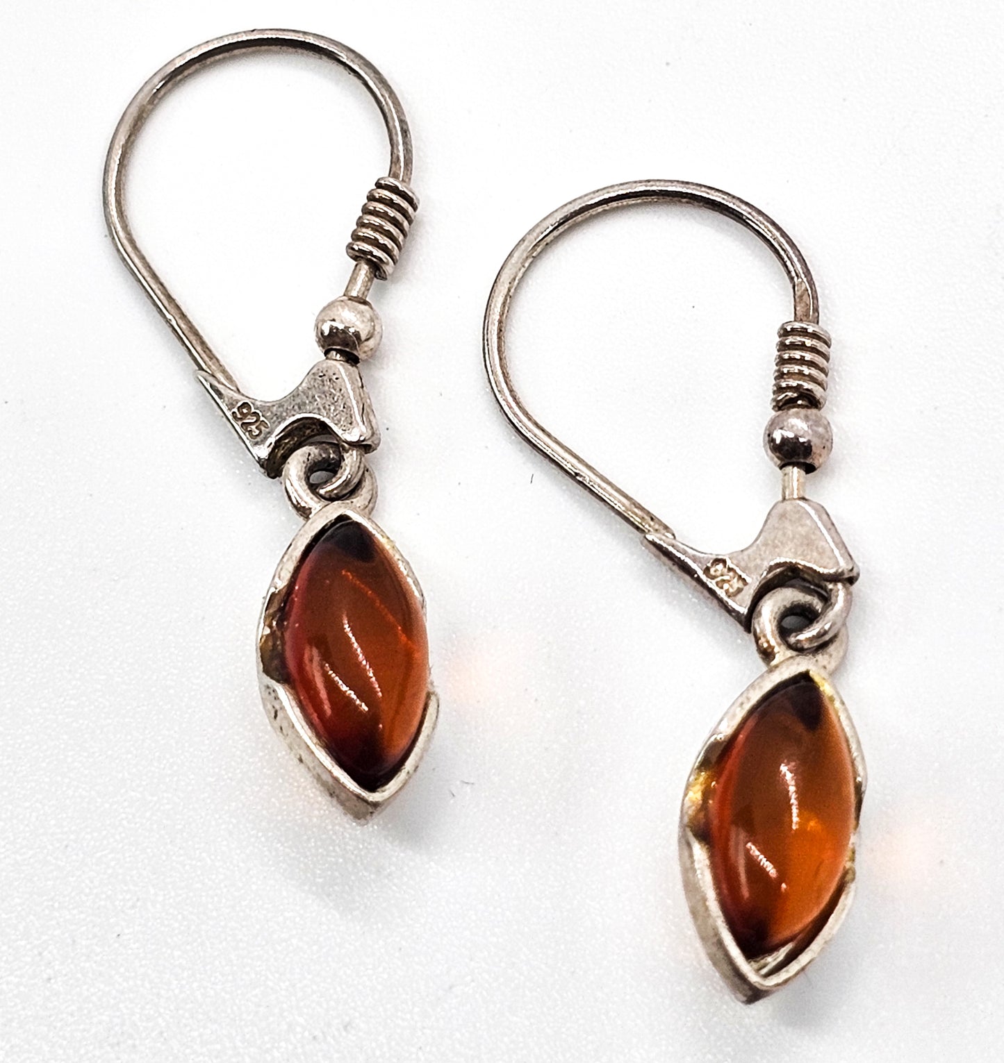 Amber marquis drop vintage sterling silver dangle earrings