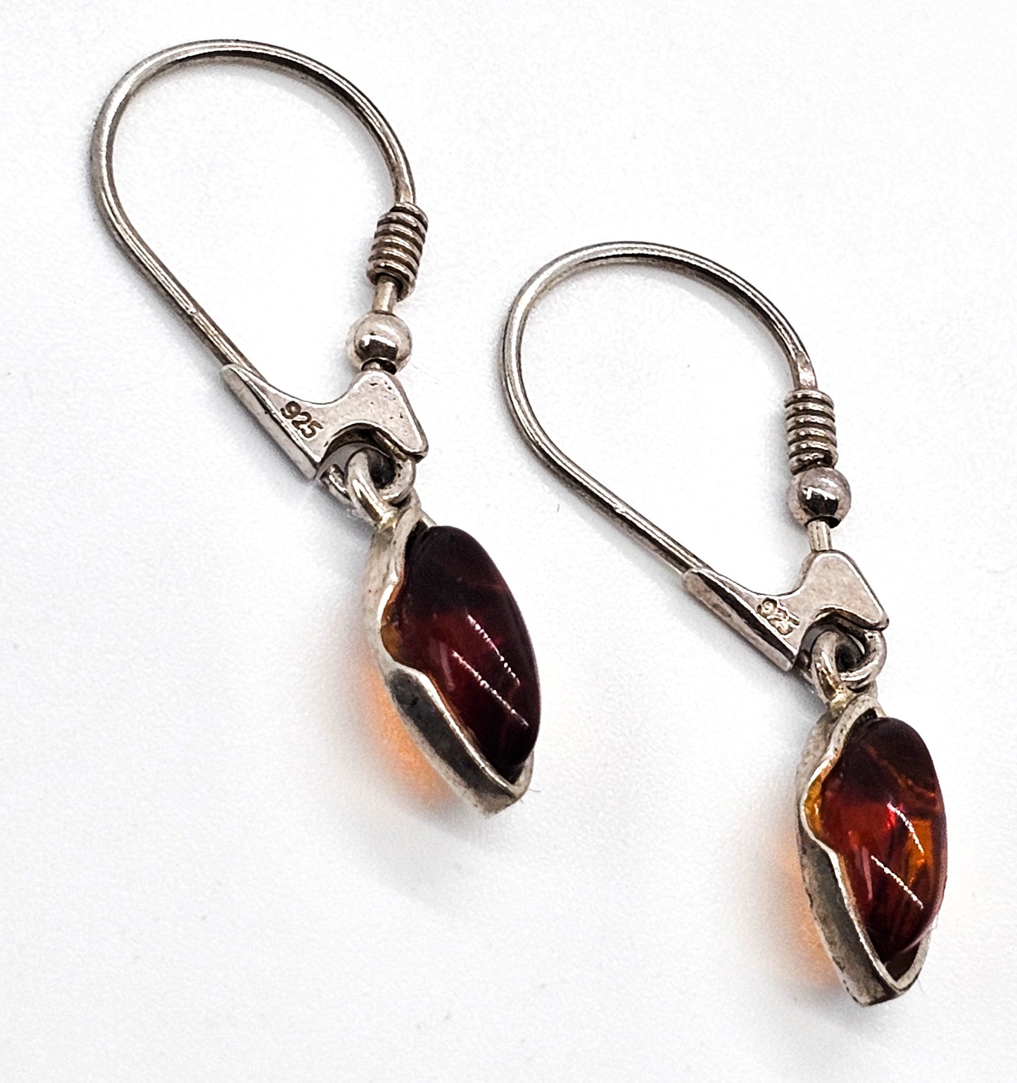 Amber marquis drop vintage sterling silver dangle earrings
