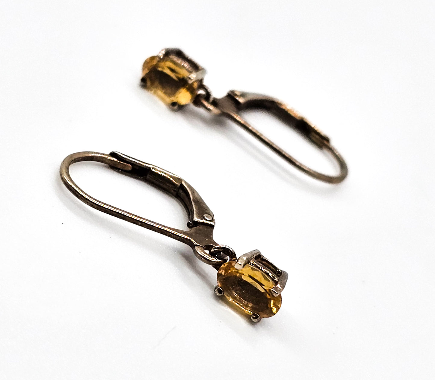 Lirm faceted drop yellow citrine gemstone vermeil gold over sterling silver vintage earrings