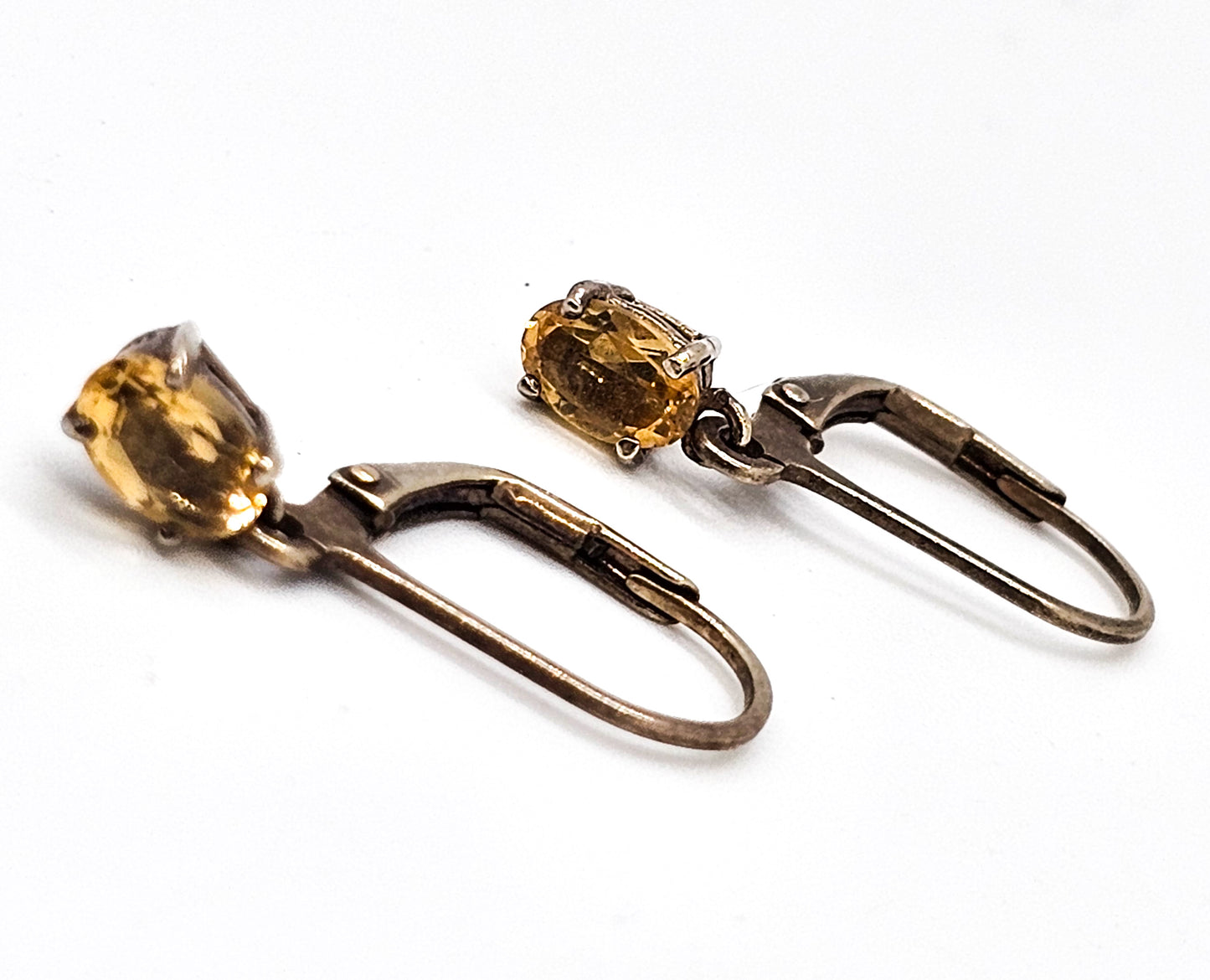 Lirm faceted drop yellow citrine gemstone vermeil gold over sterling silver vintage earrings