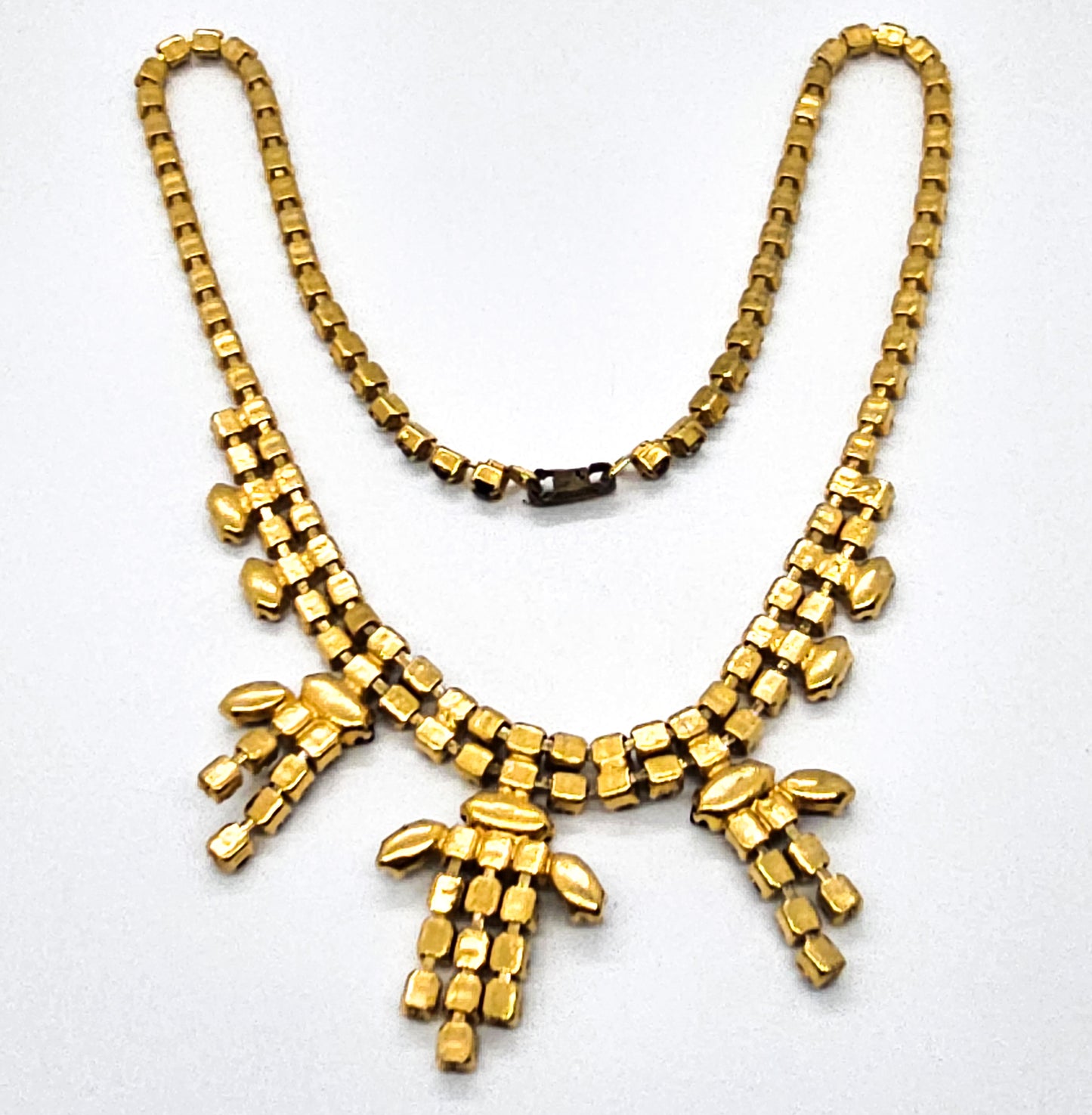 Ruby Red rhinestone vintage red and gold statement bib mid century necklace