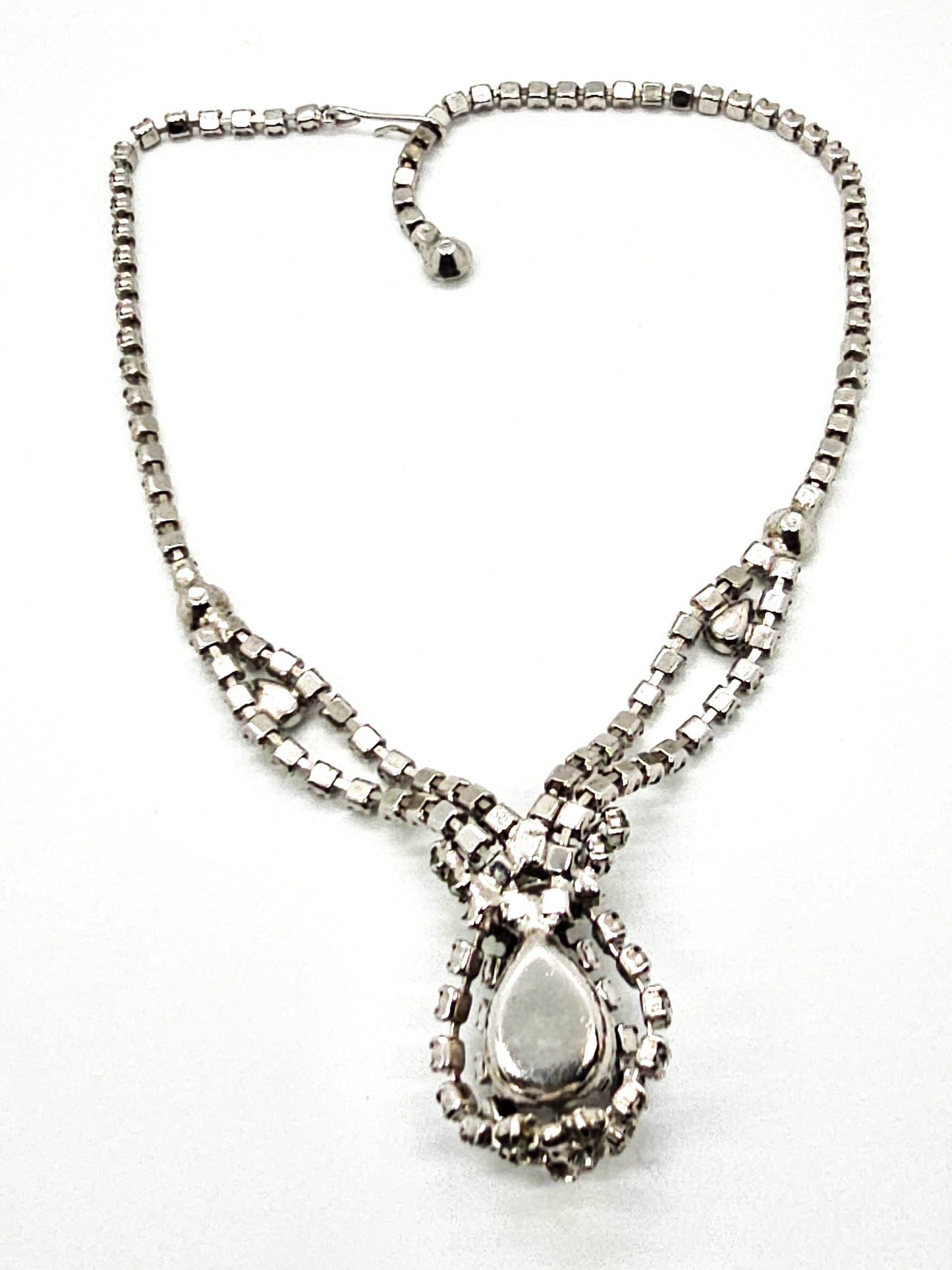 Green caged pendant vintage rhinestone holiday statement necklace