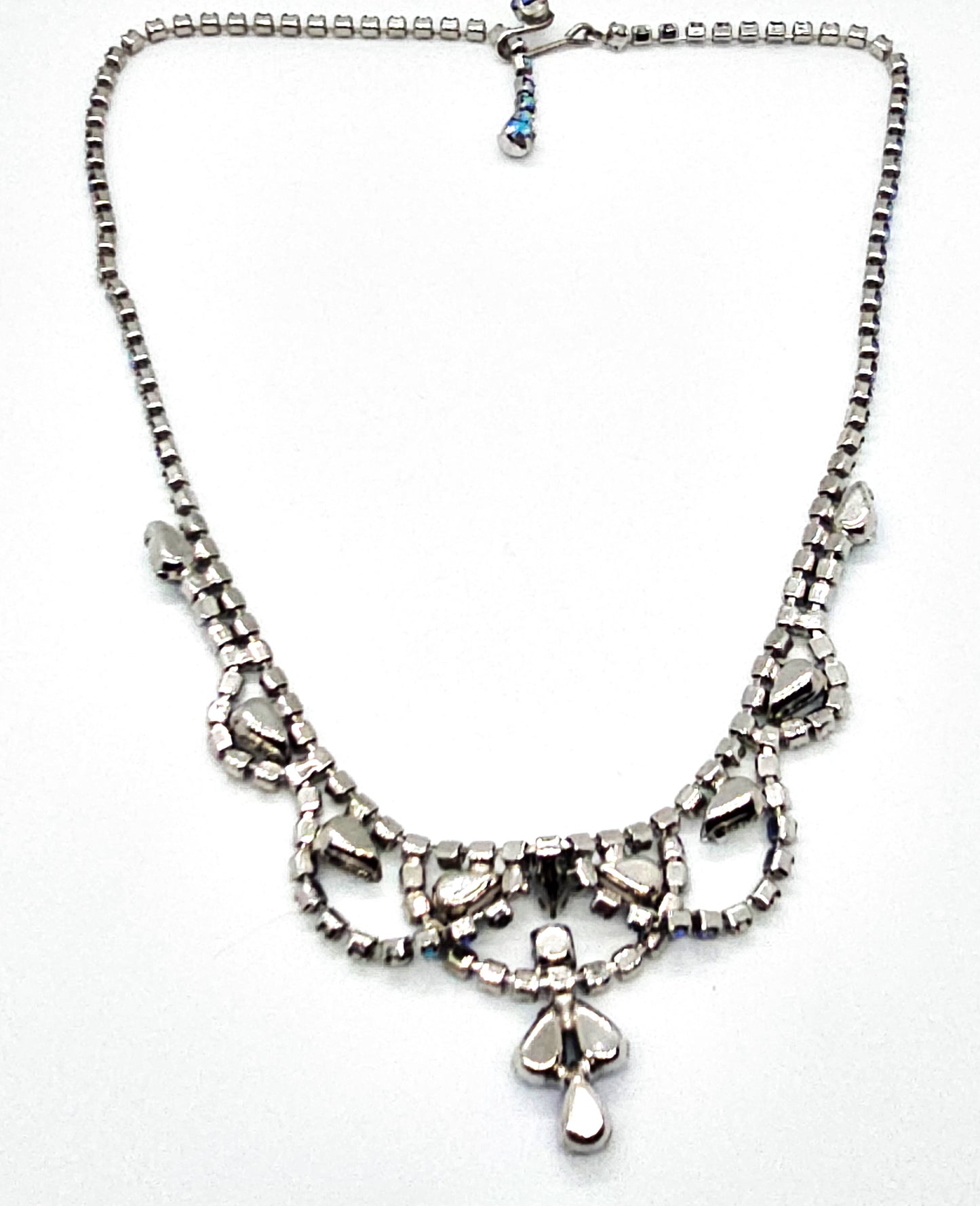Blue Aurora Borealis rainbow vintage rhinestone statement necklace