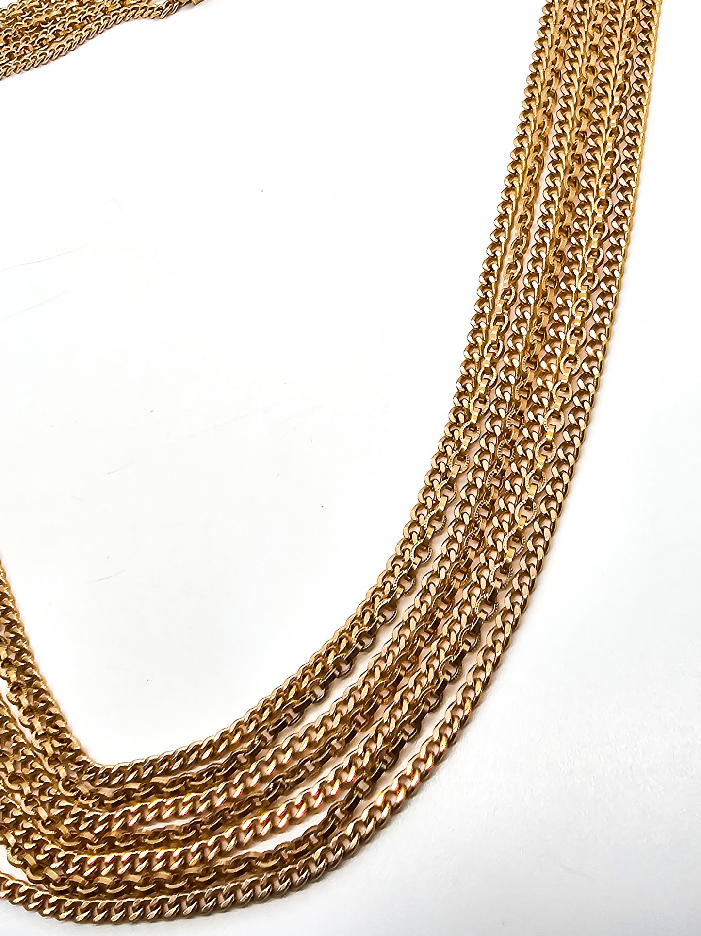 Crown Trifari gold toned 7 layer vintage chain necklace with fold over clasp