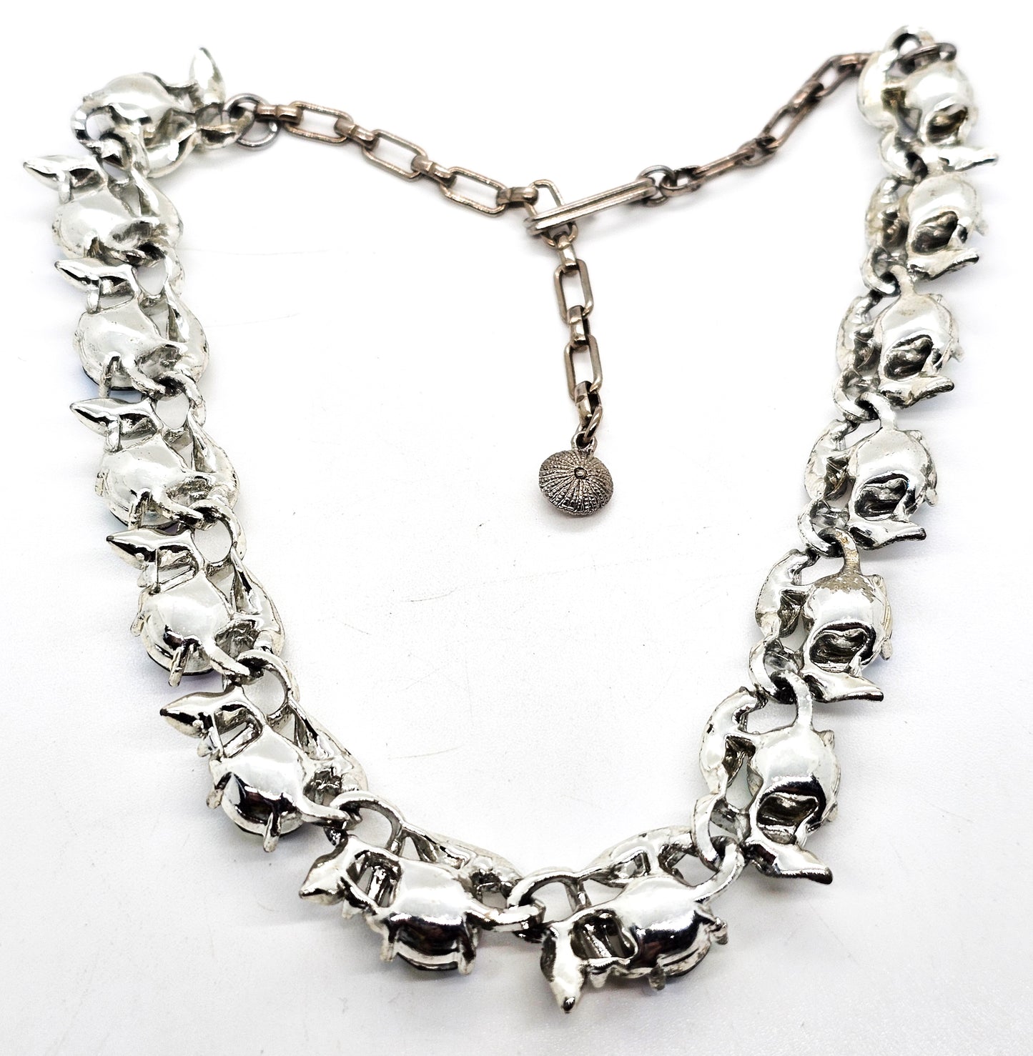 Blue Aurora Borealis silver toned flower vintage mid century pin up necklace